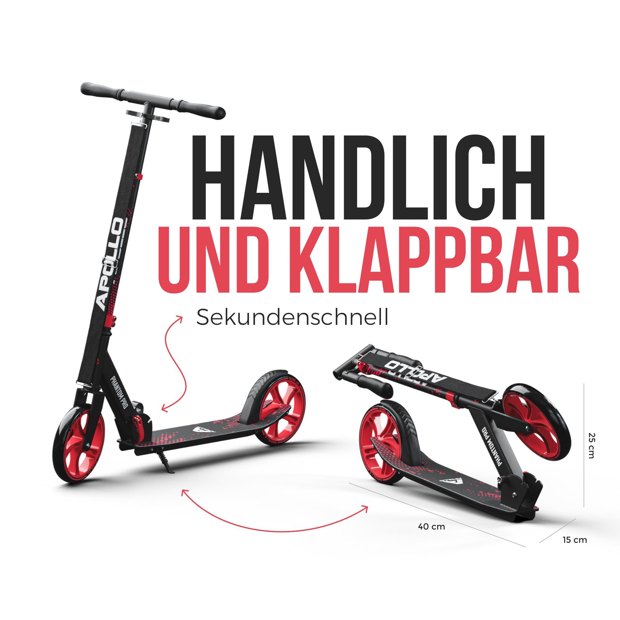 Apollo Cityroller City Scooter - Phantom Pro - Klappbarer City Roller für Kinder, Höhenverstellbar - Tretroller für Erwachsene - Roller