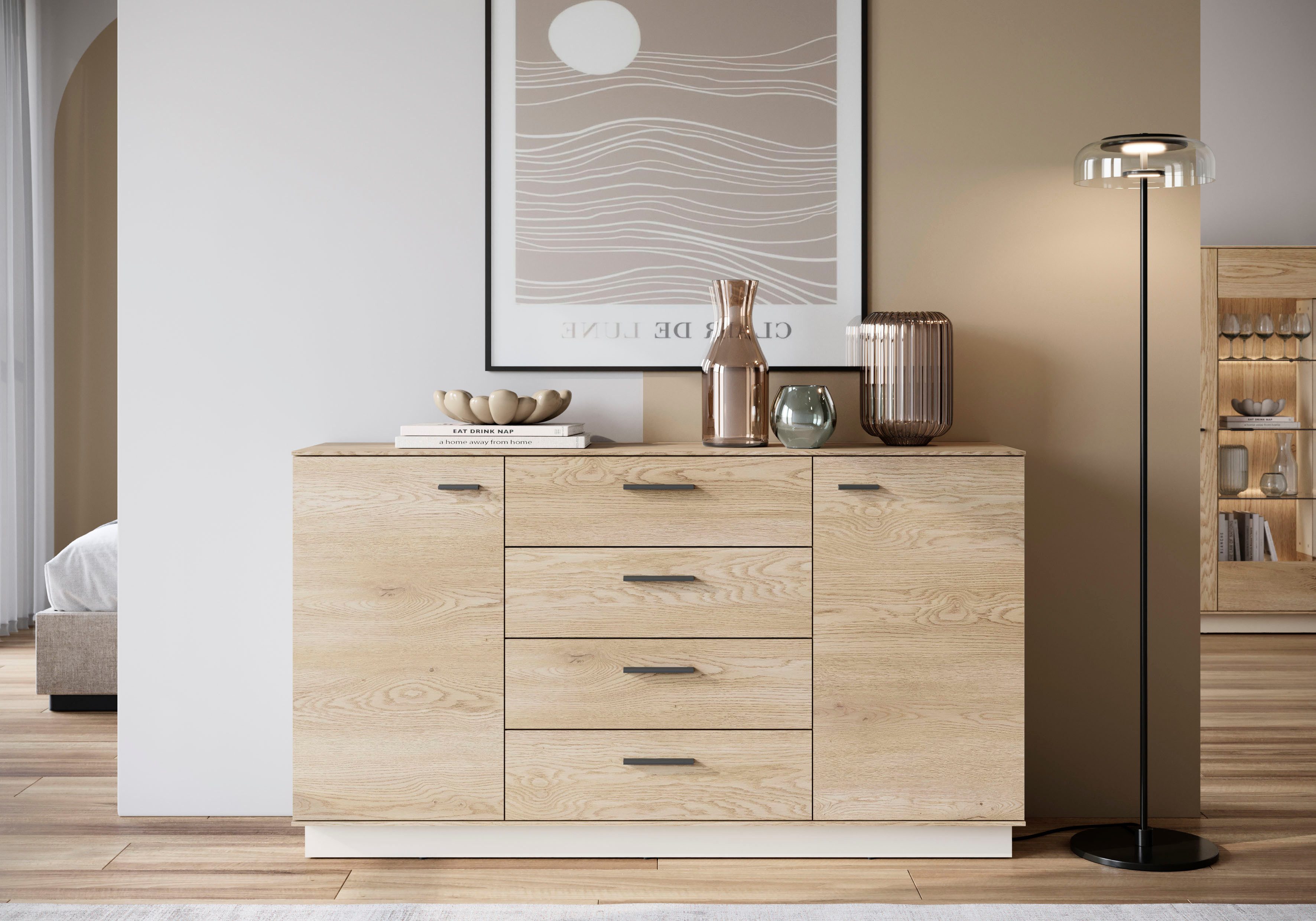 Home affaire Kommode LAGOON, modernses Sideboard, Breite ca.155 cm, 2 Türen und 4 Schubkasten