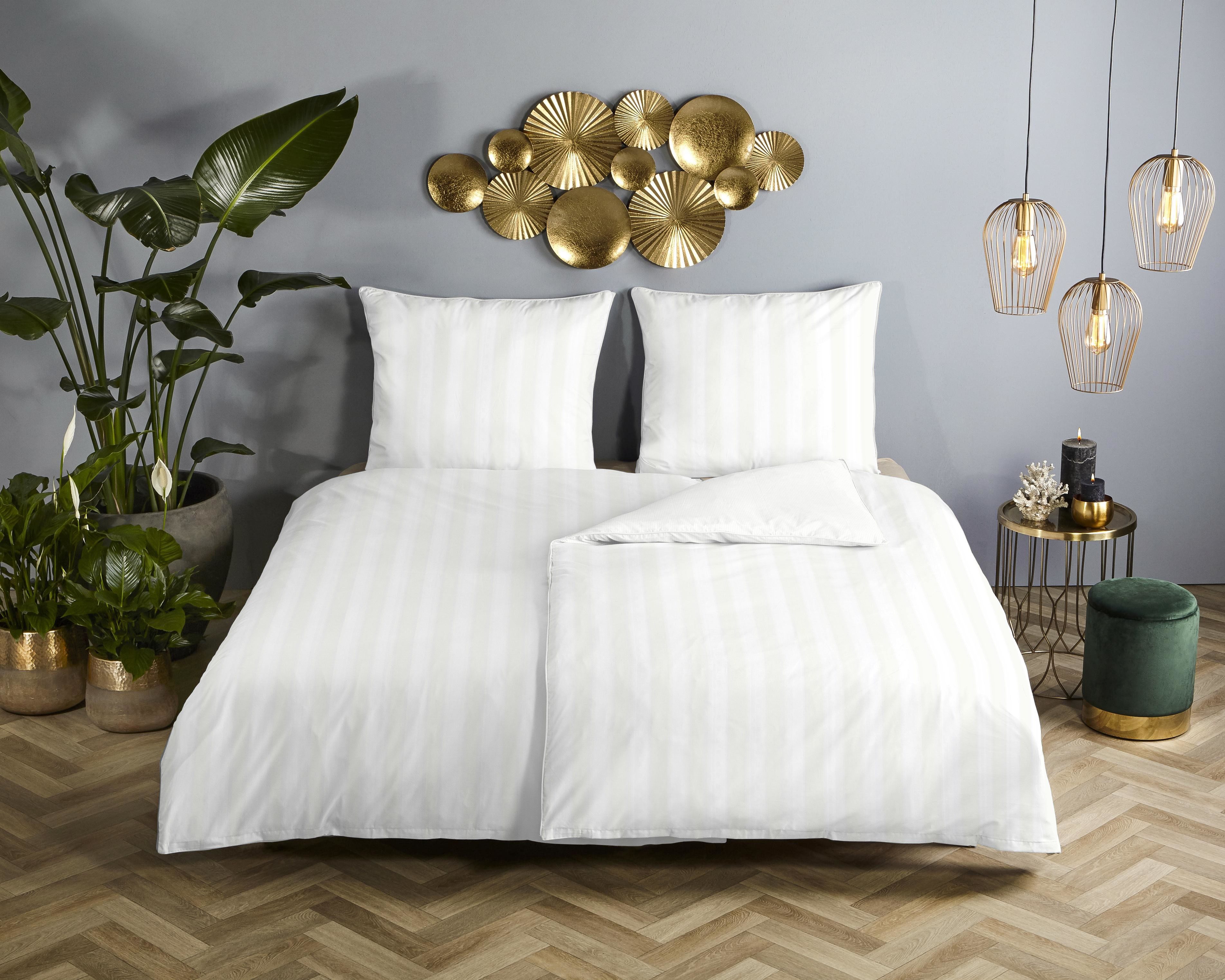 Descanso Wendebettwäsche Hotel Sevilla, Satin, 3 teilig, Satin, Reißverschluss, Wende, Luxe, Streifen, uni