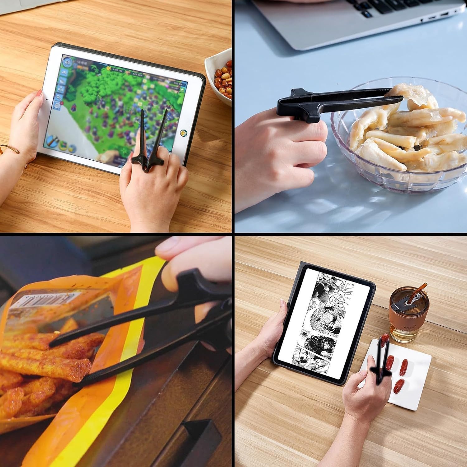 FELIXLEO Servierzange Fingerstäbchen Gamer 4 Stück Snack Zange Chips Greifer Set – Bild 5 von 5