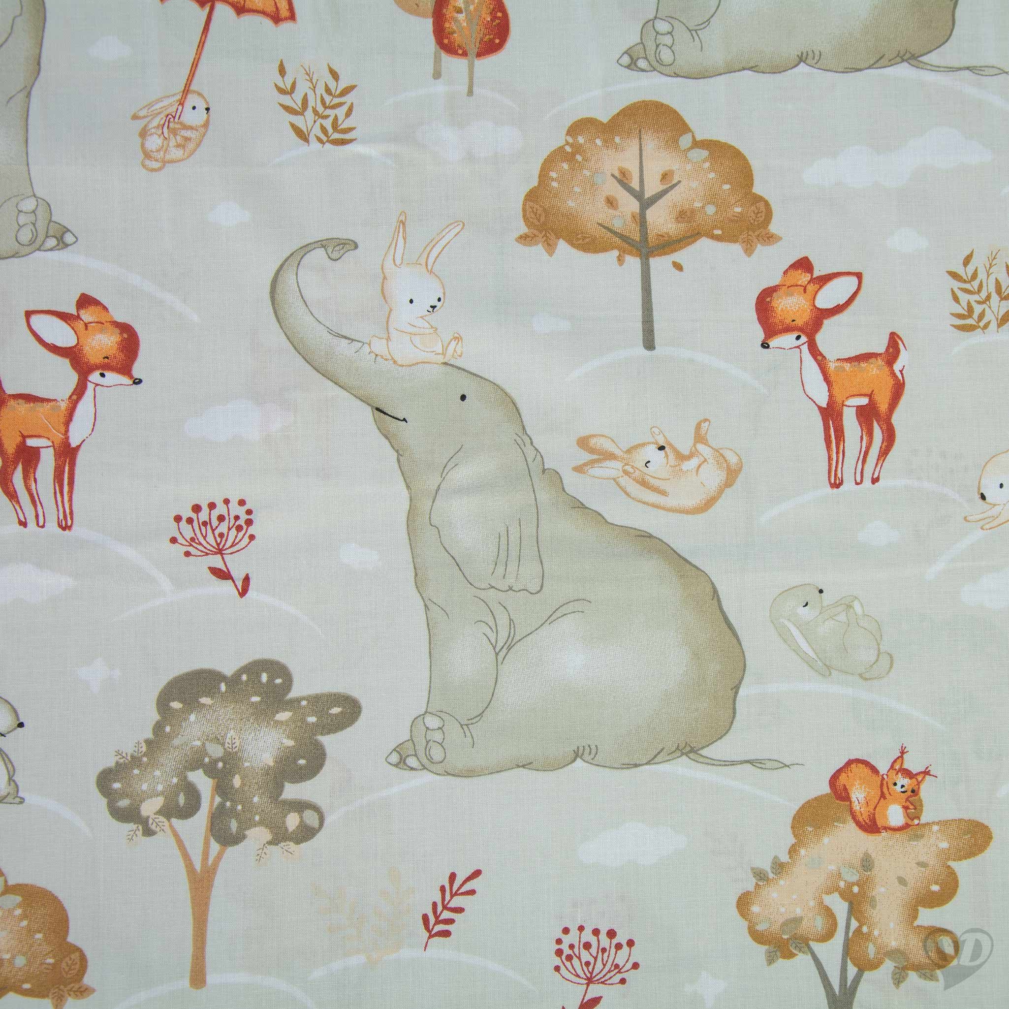 maDDma Stoff Baumwollstoff Zauberwald Elefant und Waldtieren ab 0,5m x 1,6m