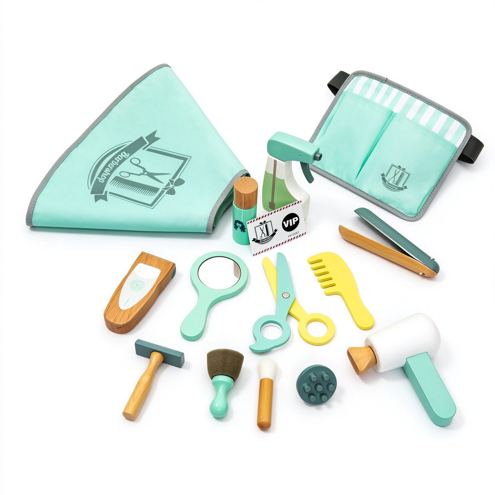 Esun Spielzeug-Frisierkoffer Friseur Set Kinder, Friseurkoffer mit Umhang, Holz, ab 3 Jahren, 18 Stk Set, Spielzeug zum Rollenspiel für 3+ Jahre