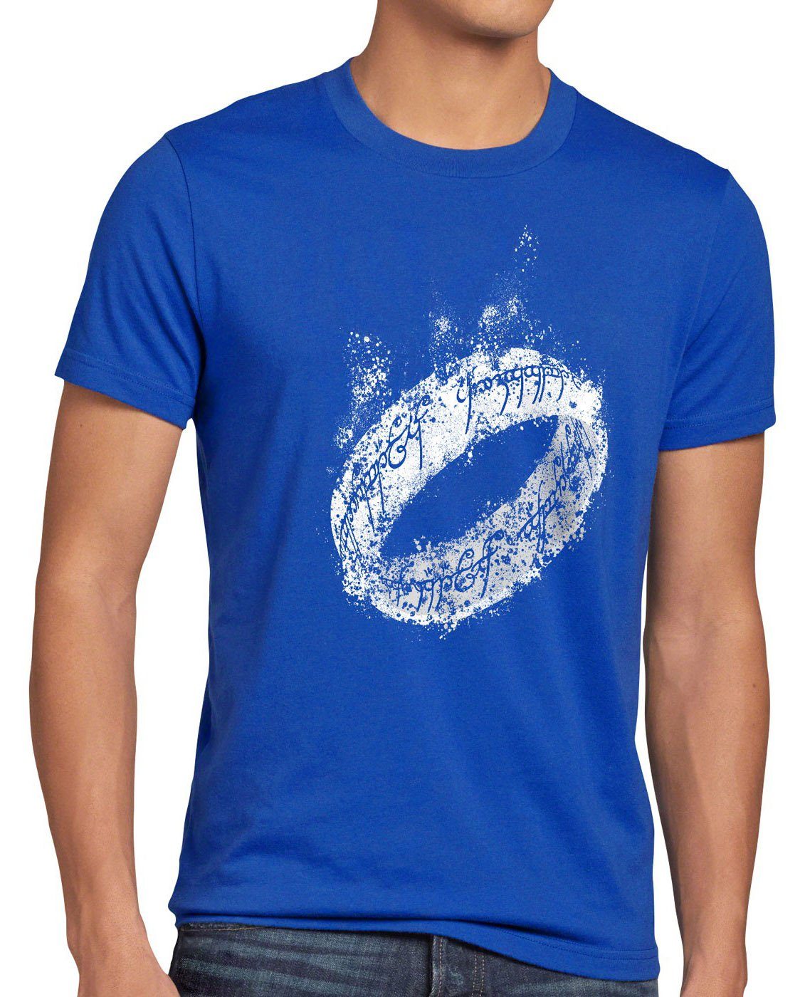 Herren T-Shirt blau style3 frodo Neuseeland Triologie ringe Ring Auenland Lord Eine Print-Shirt Herr Der