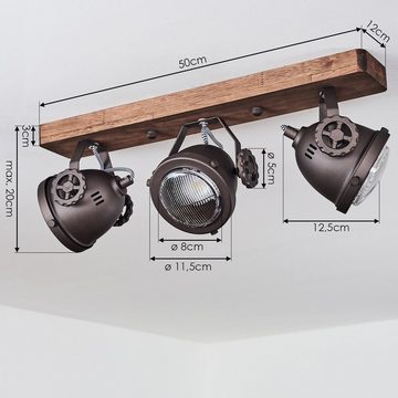 hofstein Deckenleuchte »Biati« Zimmerlampe in Metall und Holz in Braun mit Glasschirm, ohne Leuchtmittel, Spots sind dreh-/schwenkbar, 3xGU10 max. 50 Watt