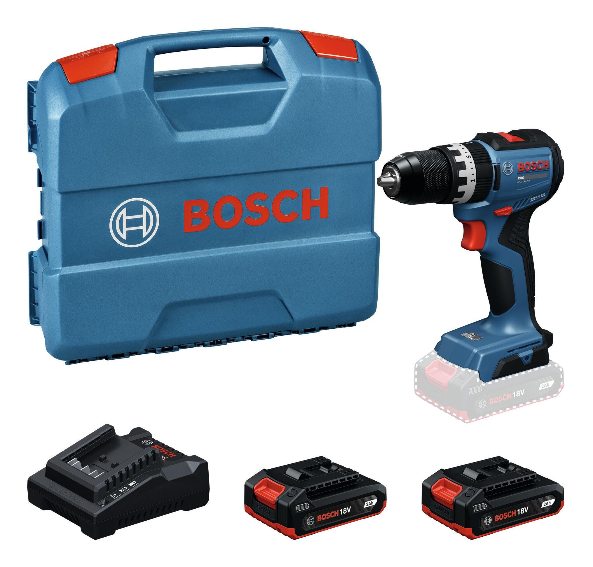 BOSCH Akku-Schlagbohrschrauber GSB 18V-52, 18 V, Mit 2x Akku 2 Ah - in L-Case