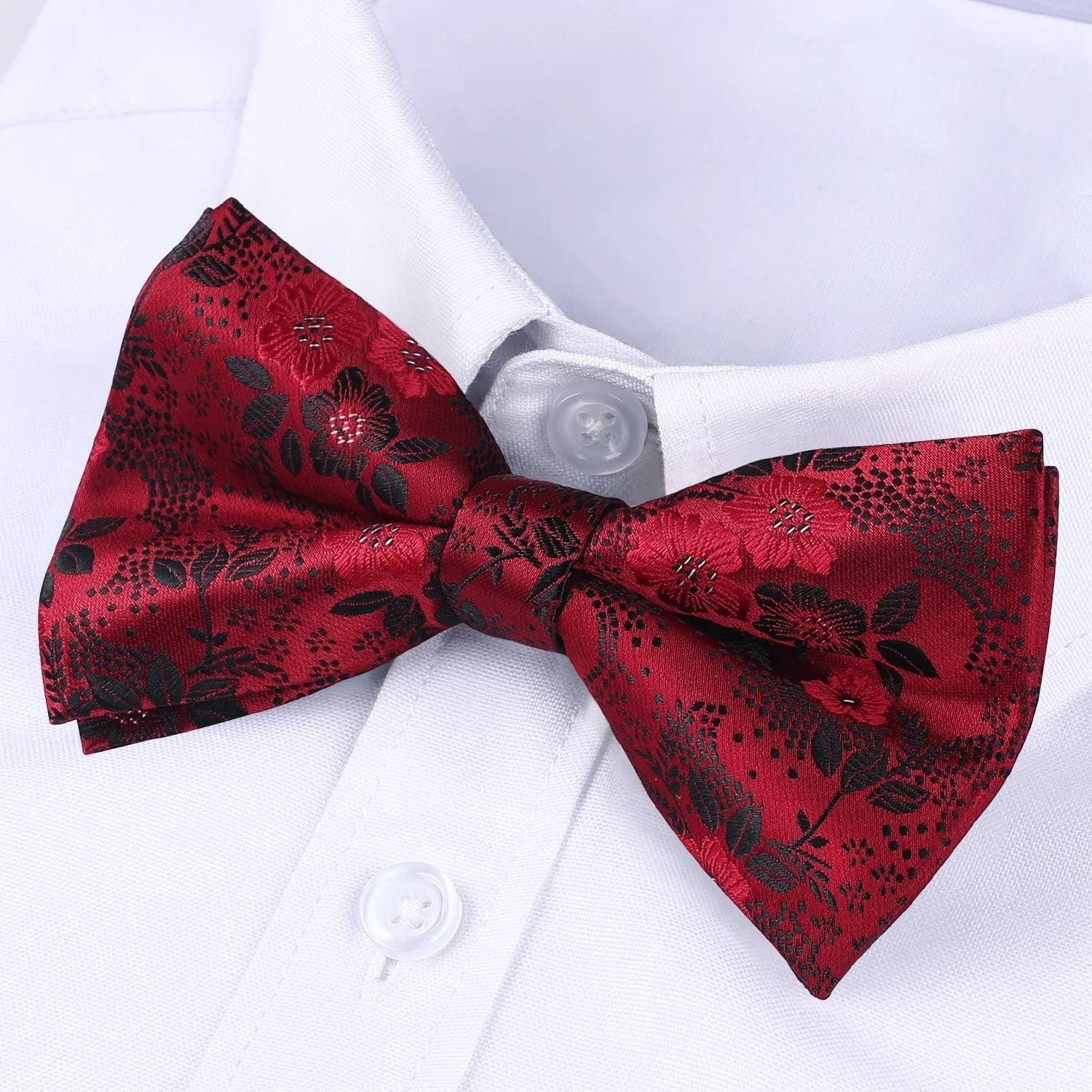 LuxusKollektion Fliege Fliege Herren gebunden verstellbar Paisley Hochzeit Anzug Rot Geblümt