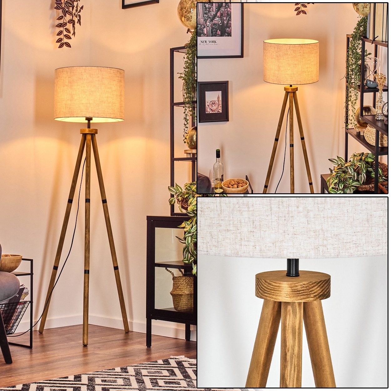 hofstein Stehlampe Stehlampe aus Holz/Stoff in Naturfarben/Beige/Weiß, ohne günstig online kaufen