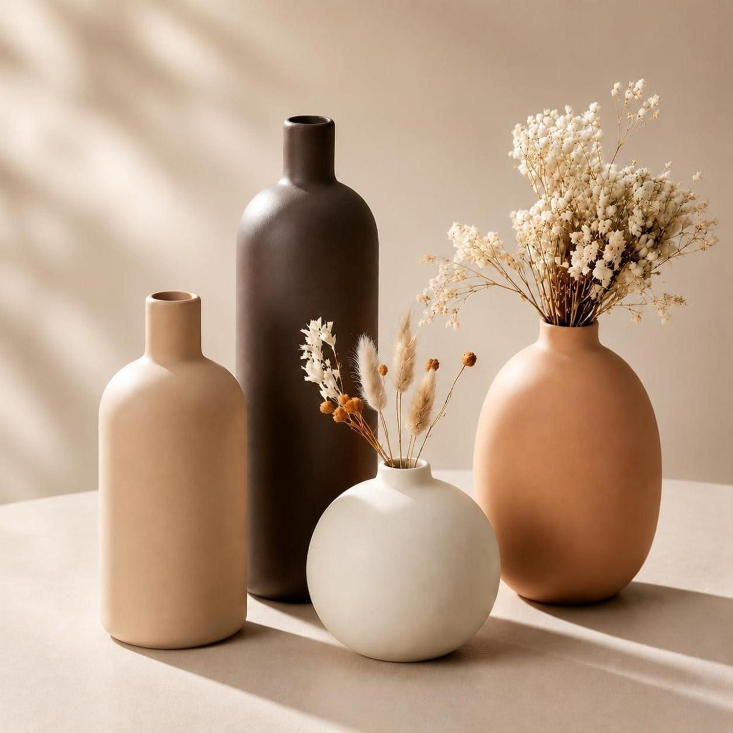 LuxusKollektion Dekovase Keramik Vasen Set 4er Beige Braun Hoch