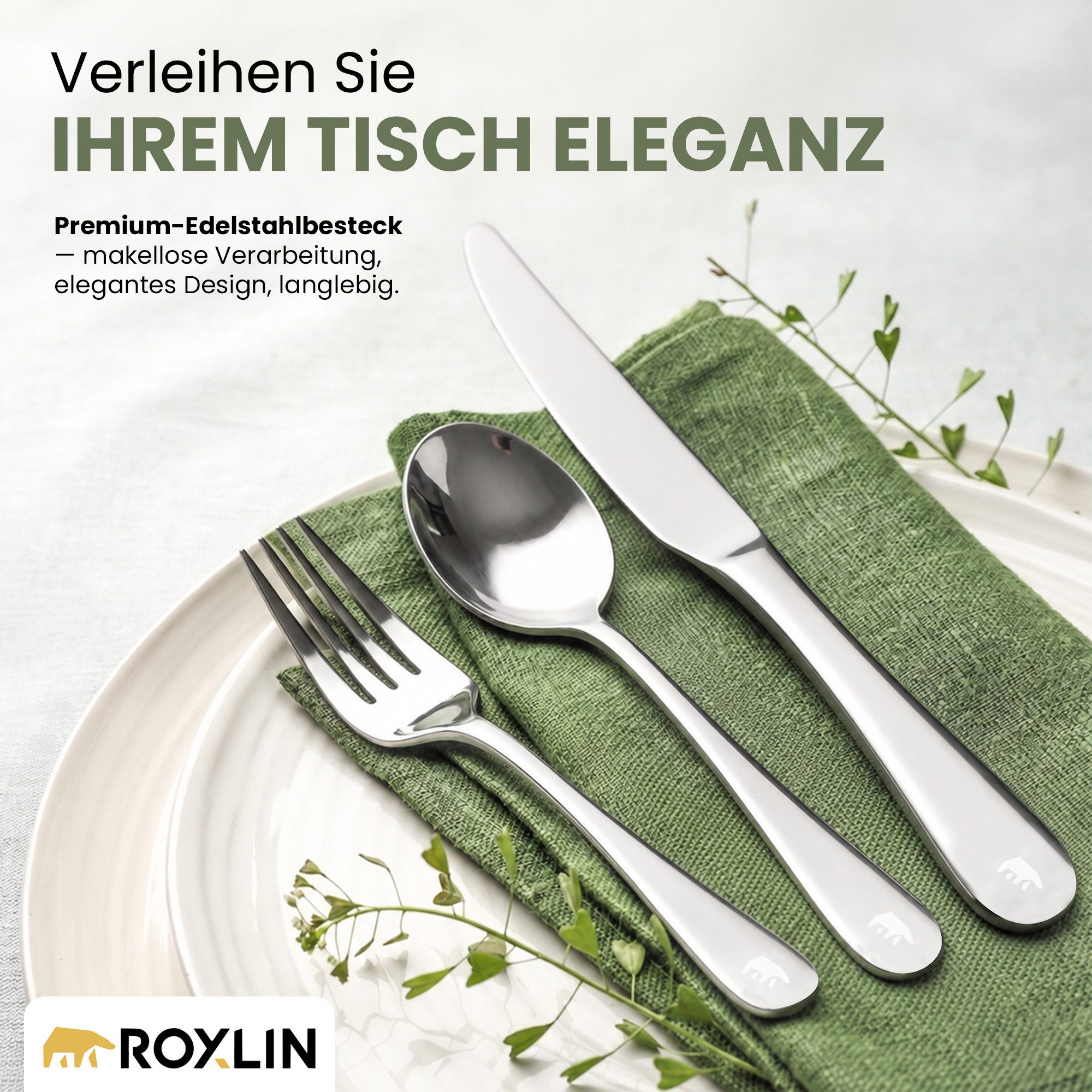 Roxlin Besteck-Set Roxlin Besteckset 30-tlg Plain Design Edelstahl, Gold/Schwarz/Silber, 6 Personen, Edelstahl – Bild 3 von 5