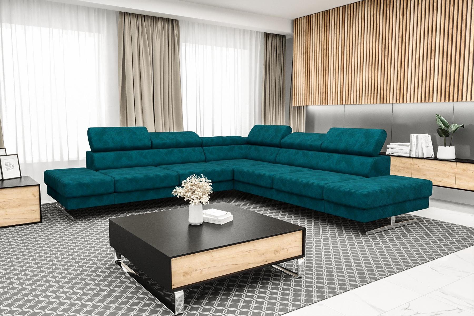 JVmoebel Ecksofa Designer Schwarzes L-Form Luxus Sofa Wohnzimmer Couch Textil, Made in Europe Blau