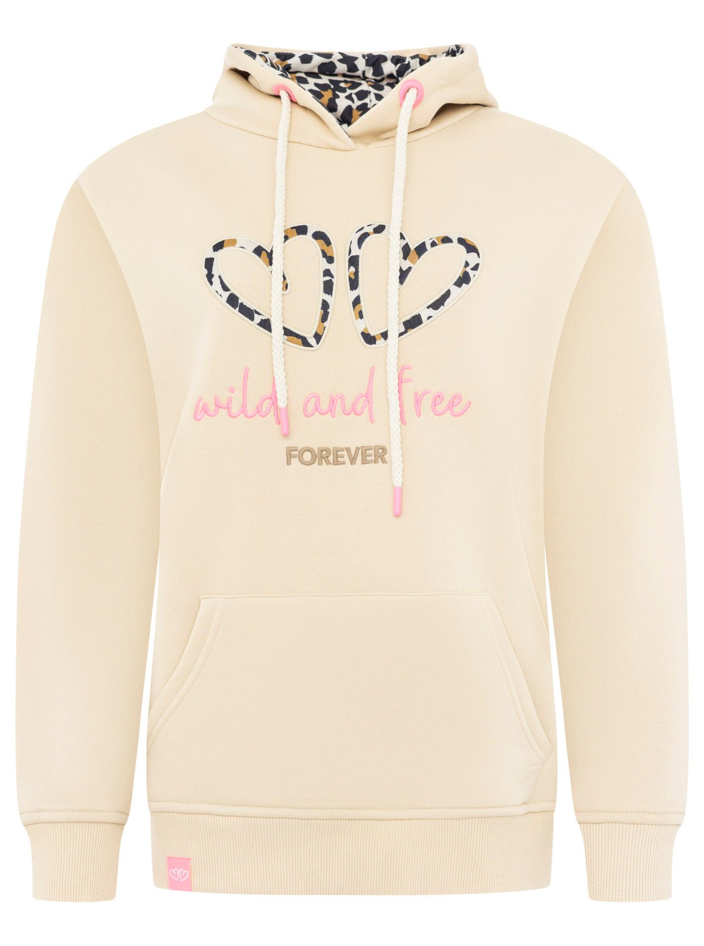 Zwillingsherz Hoodie "FOREVER wild" zwei gestickte Herzmotive, Leo-Design, Kapuze, Kängurutasche – Bild 2 von 5