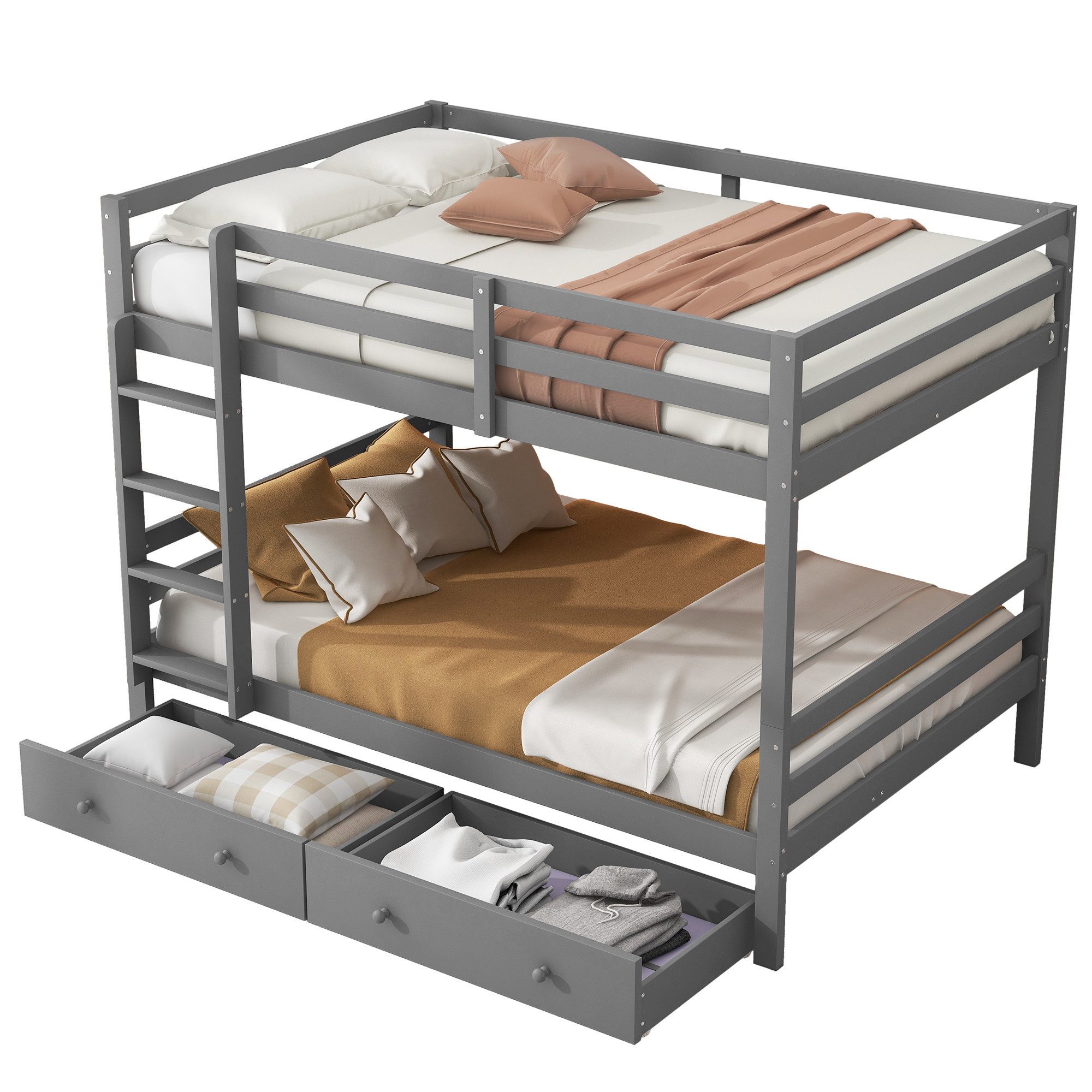Ulife Etagenbett mit 2 Schubladen, Stauraum und hohen Geländern (1-St., Ohne Matratze), Kinderbett Jugendbett 140x200cm