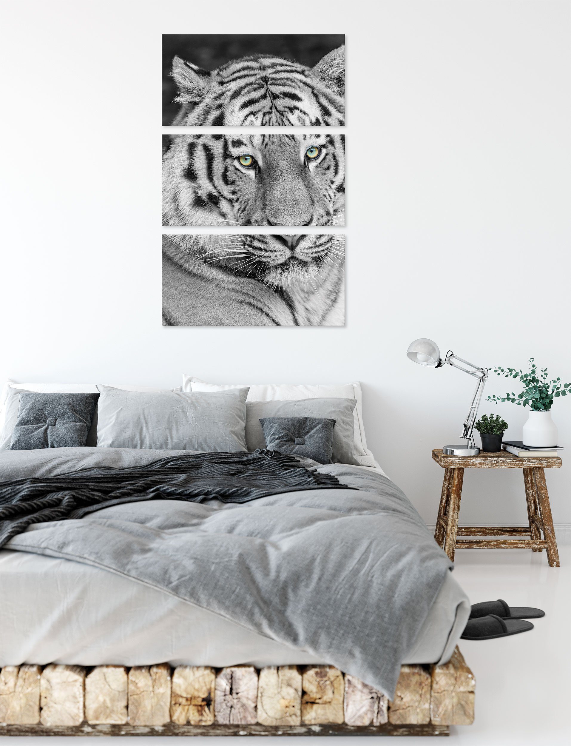 Pixxprint Leinwandbild (1 St), inkl. Tiger schöner bespannt, prächtiger Leinwandbild fertig 3Teiler schöner (120x80cm) Zackenaufhänger prächtiger Tiger