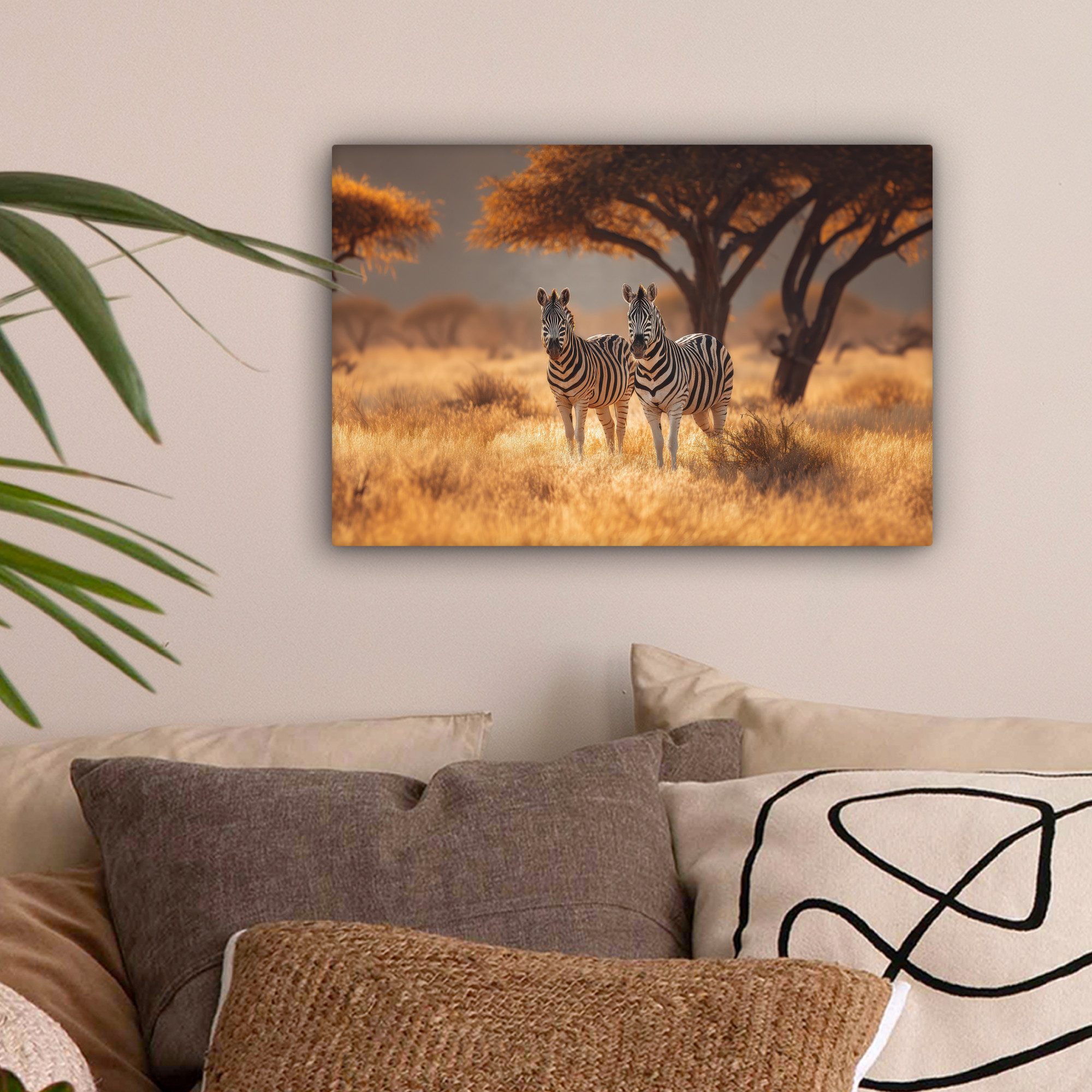OneMillionCanvasses® Leinwandbild Zebras - Savannenlandschaft - günstig online kaufen