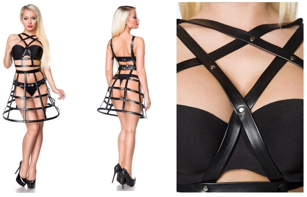 Saresia Roleplay Men Abendkleid Erotisches Outfit SET Dessous Top + Rock Kleid Größe XS-M oder L-XXL (Spar-Set, 2-tlg) 2er SET