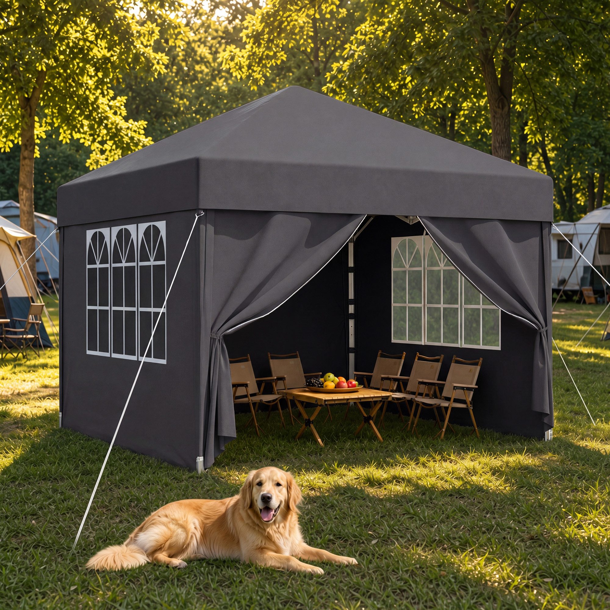 HOMALL Faltpavillon 3x3/3x6 m Gartenpavillon Höhenverstellbarer Pop Up Pavillon, mit 4 Seitenteilen, (Windfester Pavillon mit Seitenteilen und Tragetasche, für Garten Camping), Höhenverstellbar Gartenzelt mit mückennetz, UV-Schutz 50+