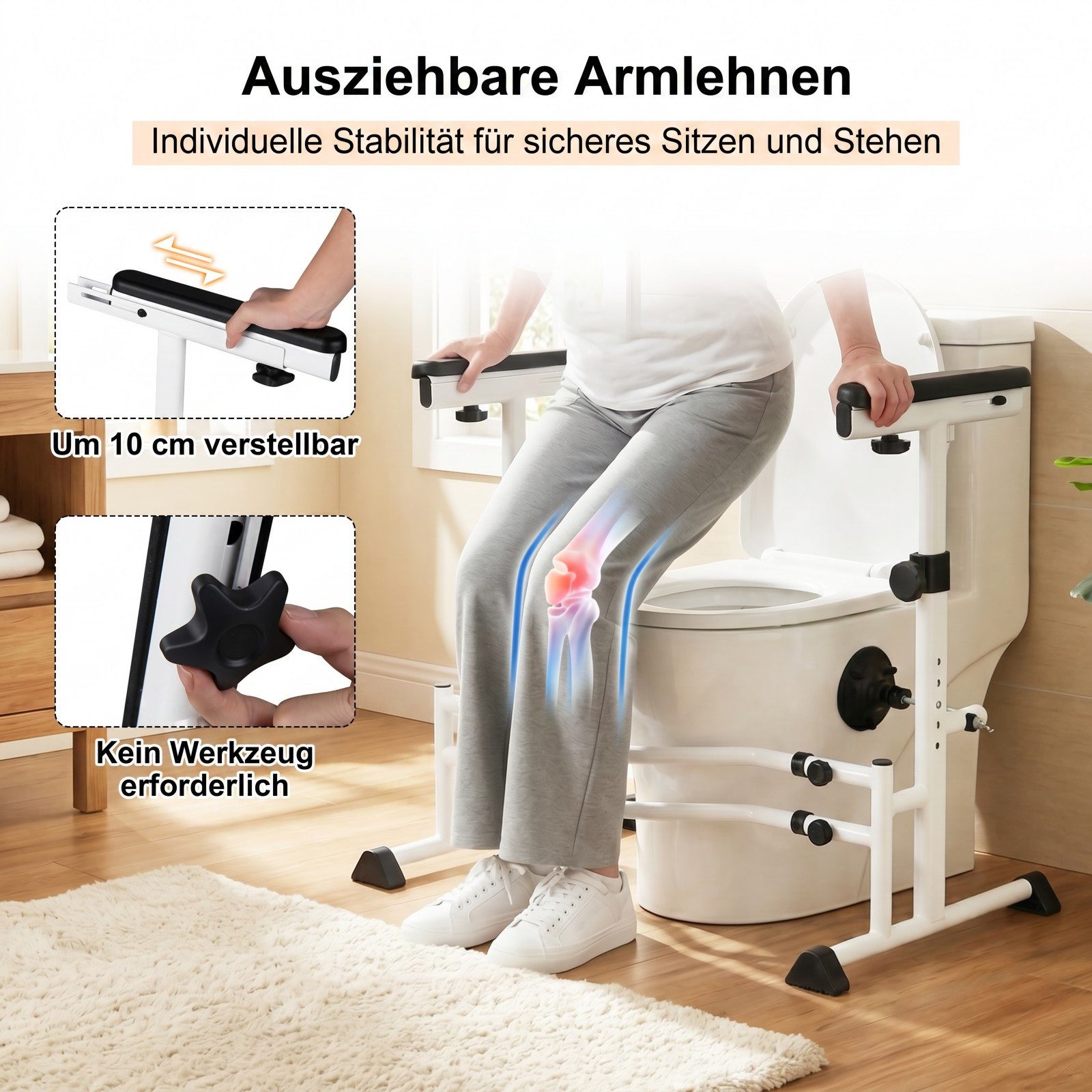 COSTWAY WC-Aufstehhilfe, belastbar bis 136 kg, Mit Haltegriff, drehbaren Klemmen & rutschfesten Füßen