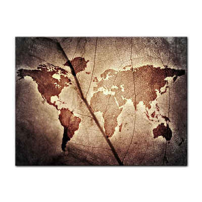 Bilderdepot24 Leinwandbild Weltkarte Blatt, Landkarten