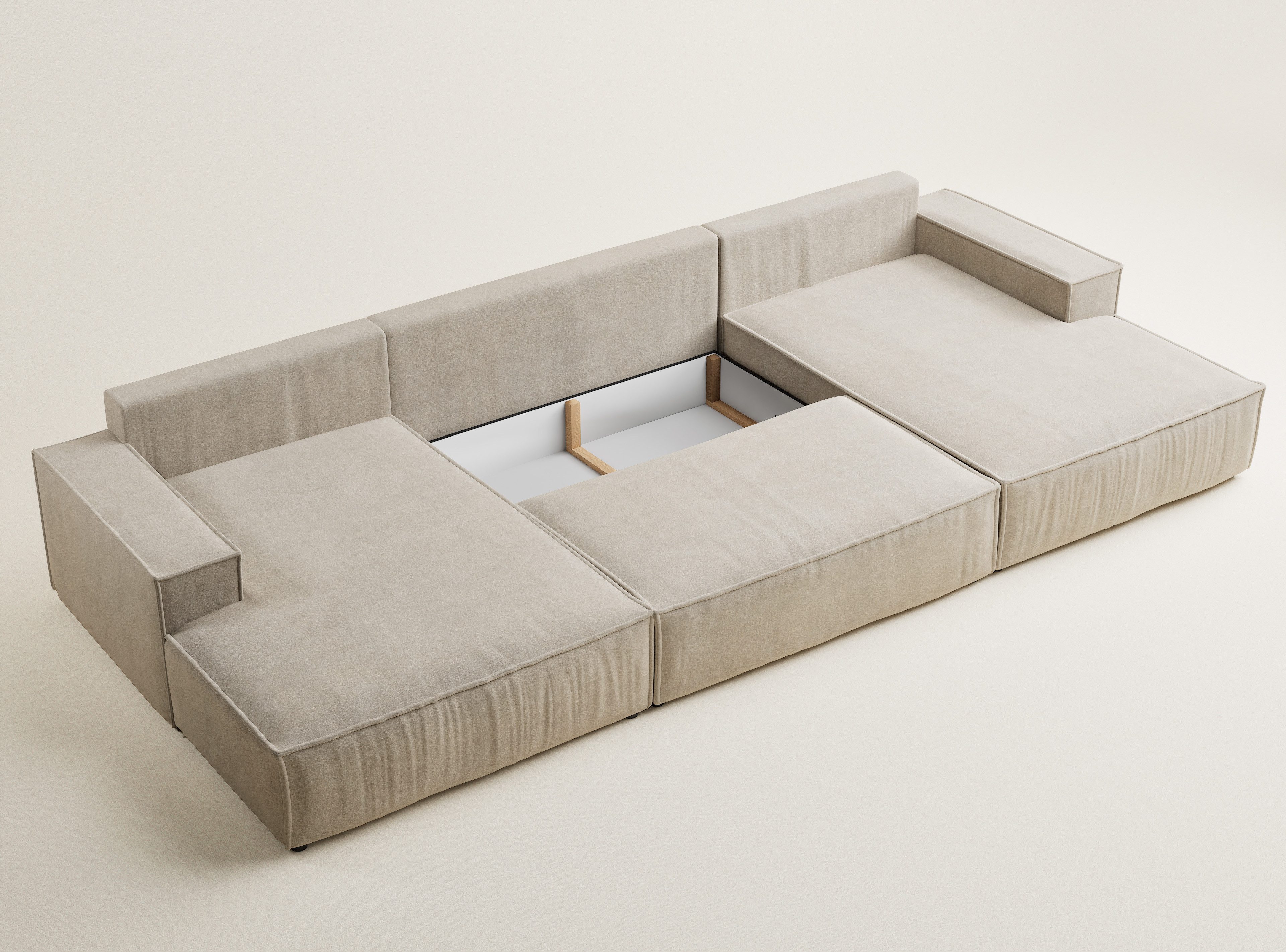 Maison de Rêve Wohnlandschaft Kyoto mit Schlaffunktion, U-Form Sofa mit Bettkasten, Zierkissen, Liegefläche 135x343 cm – Bild 5 von 5