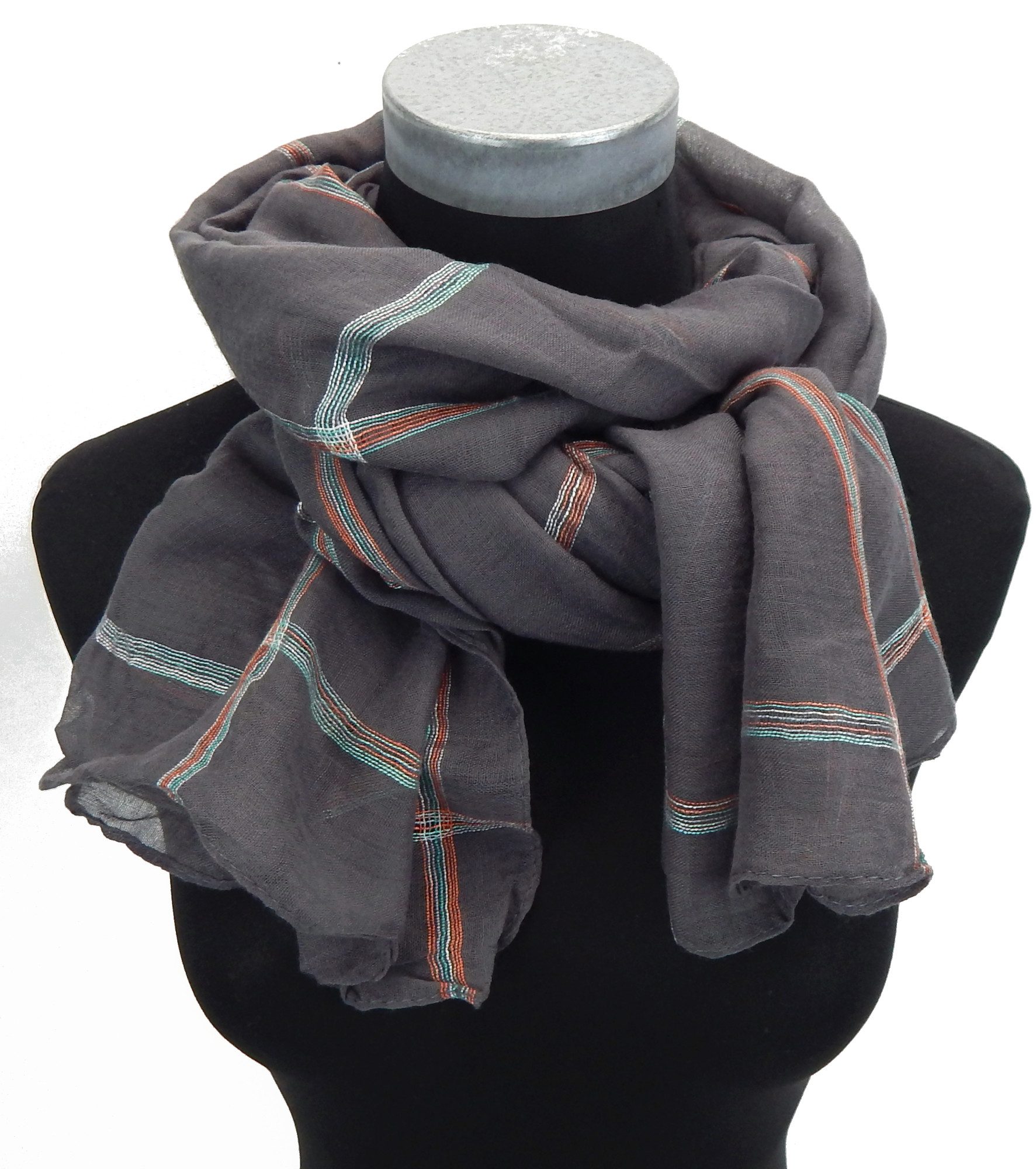 Ella Jonte Modeschal, leichter Schal dunkelgrau mit eingewebten bunten Stre günstig online kaufen