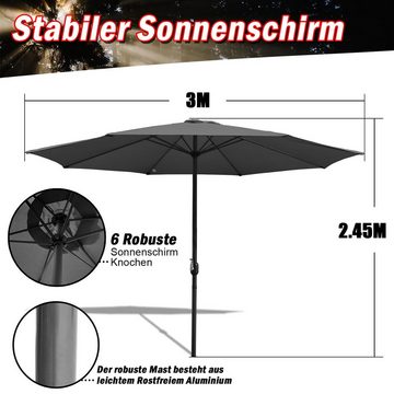 Clanmacy Sonnenschirm 3m Sonnenschirm Marktschirm mit Handkurbel UV40+ Outdoor-Schirm Terrassen Gartenschirm