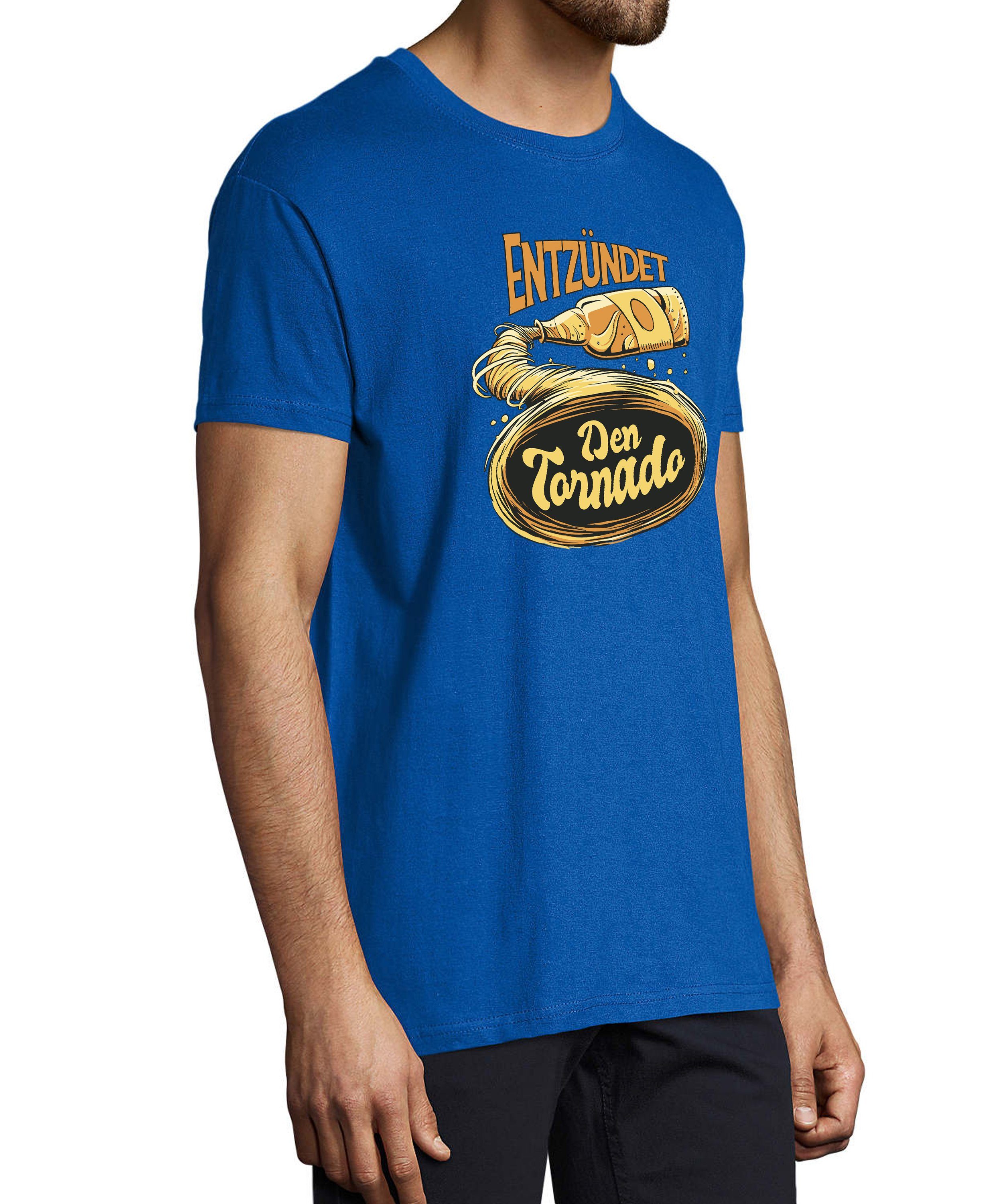 MyDesign24 T-Shirt Herren Fun Tornado - Oktoberfest Shirt Trinkshirt Entzündet Fit, Regular Aufdruck Baumwollshirt Print blau i302 mit royal den