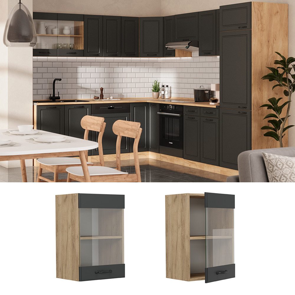Vicco Glashängeschrank R-Line, Anthrazit Landhaus/Goldkraft Eiche, günstig online kaufen