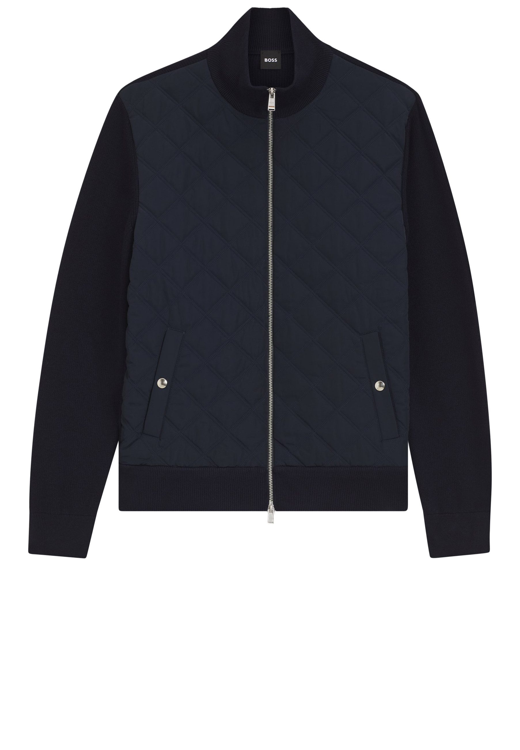 BOSS Strickjacke C-Ubon aus Wolle mit gesteppter Vorderseite (1-tlg)