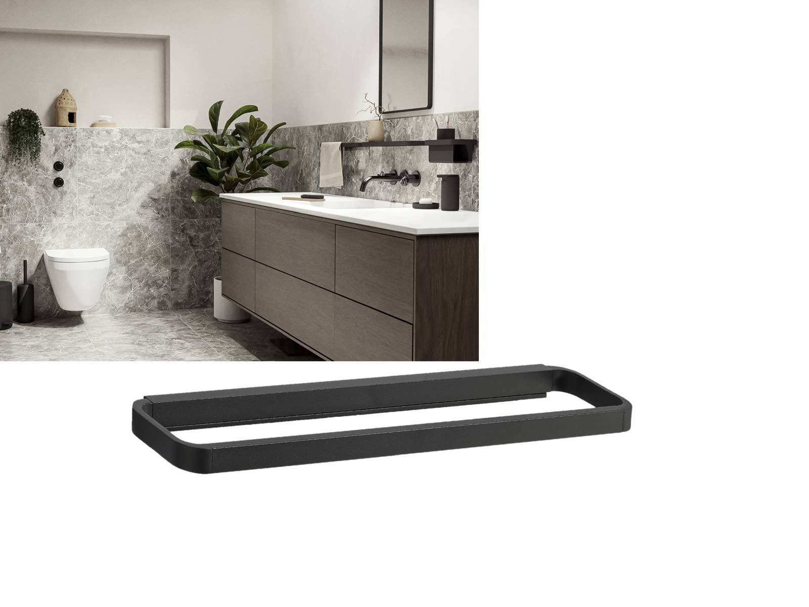 Zone Denmark Handtuchhalter RIM, Handtuchstange, verdeckte Wandmontage, Handtuchhalterung, schwarz