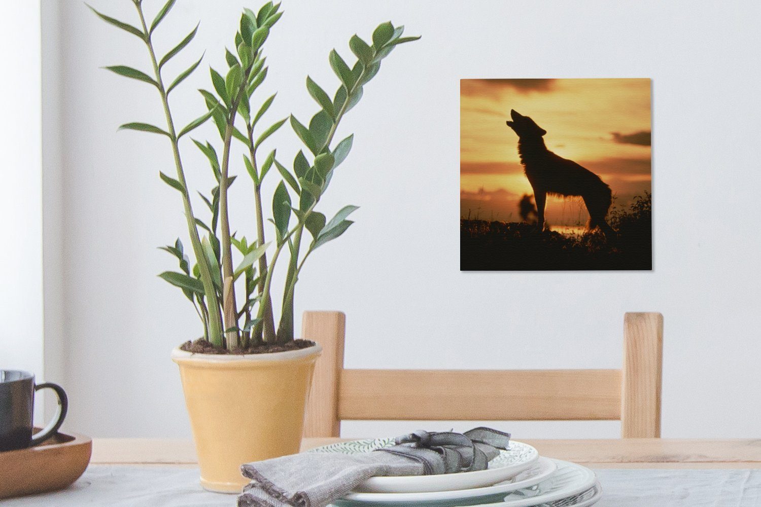 OneMillionCanvasses® Leinwandbild Wolf - Scherenschnitt, für Sonne Wohnzimmer Schlafzimmer - St), Leinwand (1 Bilder
