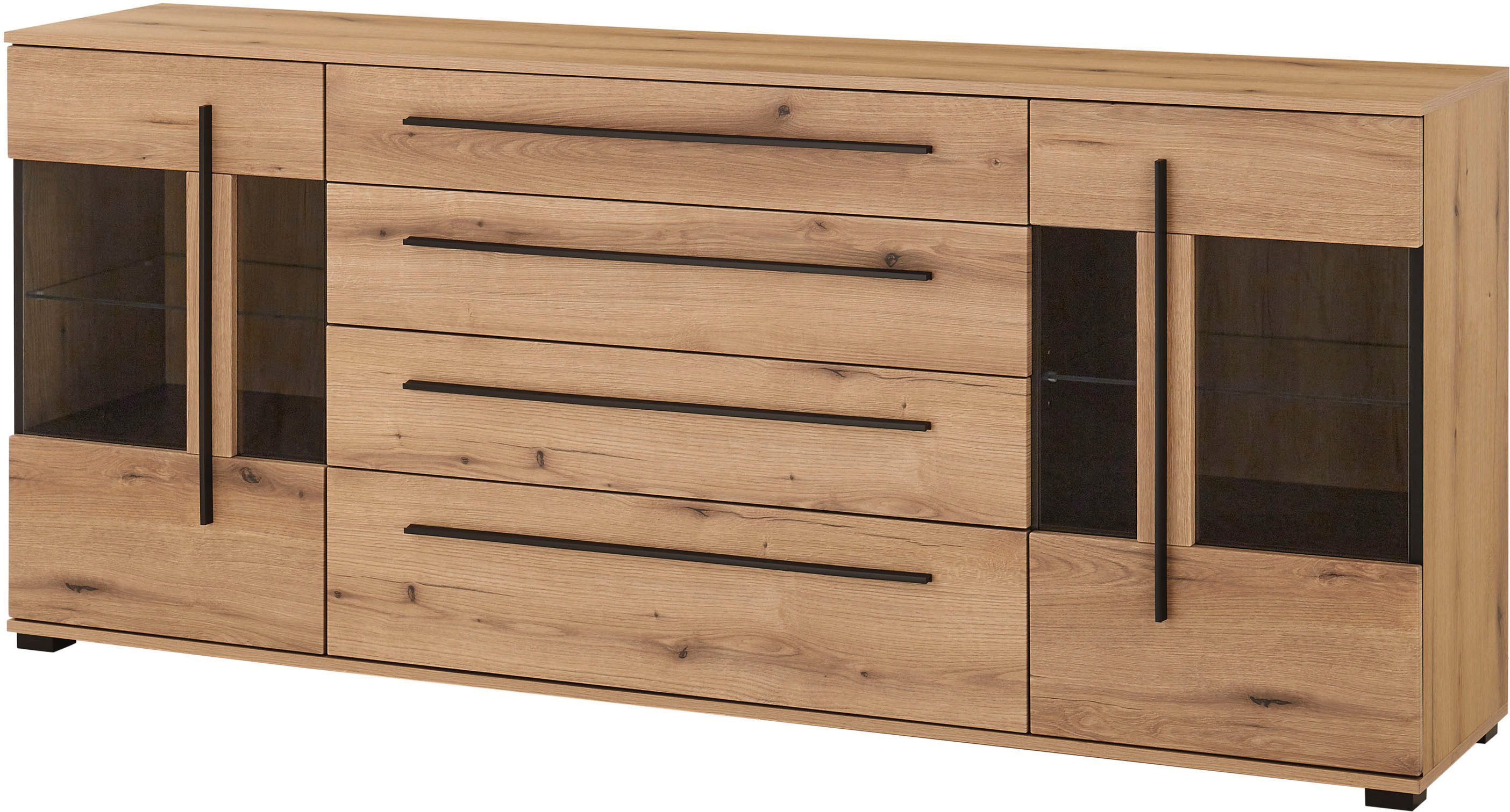 Home affaire Sideboard Cantara, moderner Schrank, Kommode in Eiche Evoke, Weiß oder Kaschmir, schwarze Stangengriffe, ausreichend Stauraum, vielseitig einsetzbar