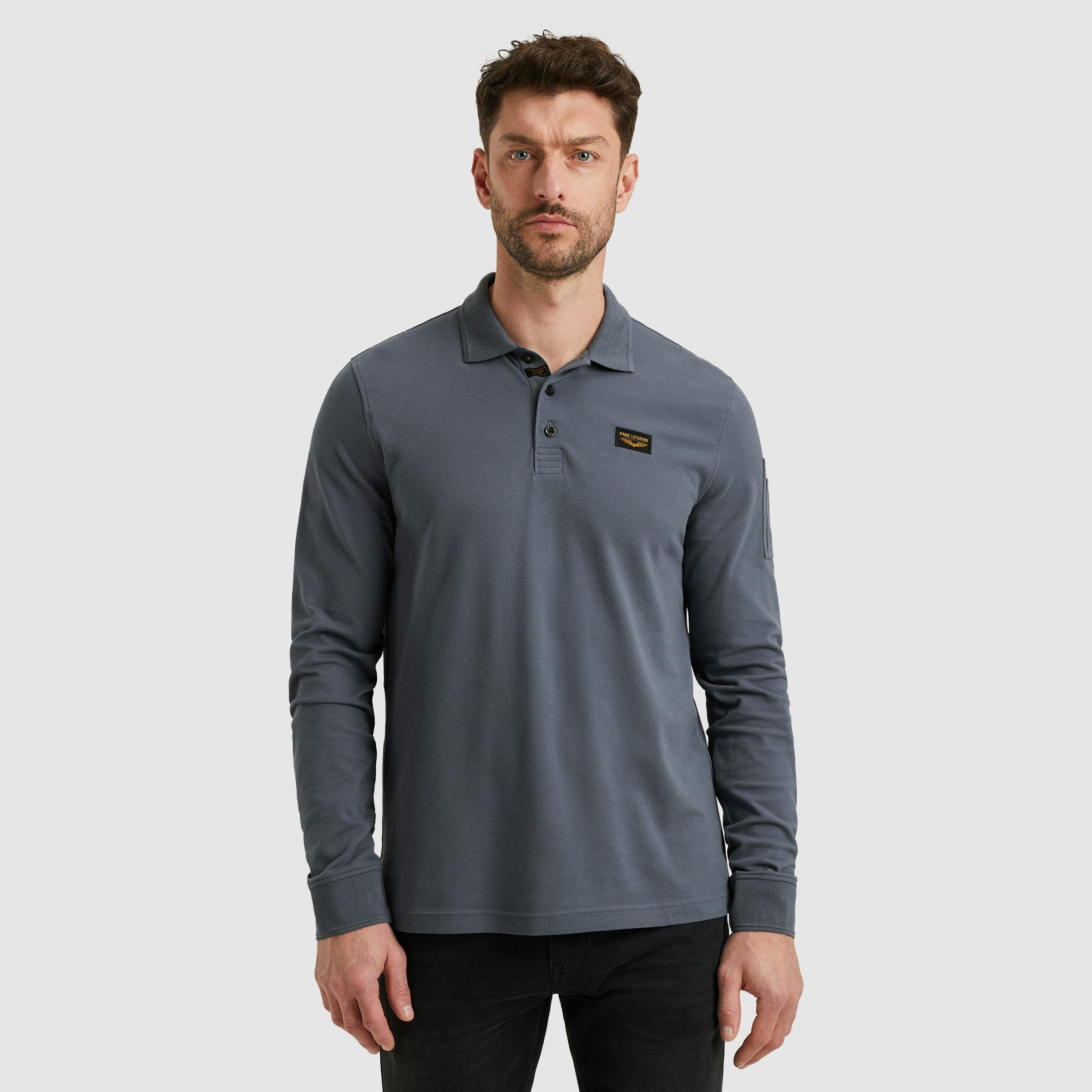 PME LEGEND Langarm-Poloshirt mit Logo Stickerei