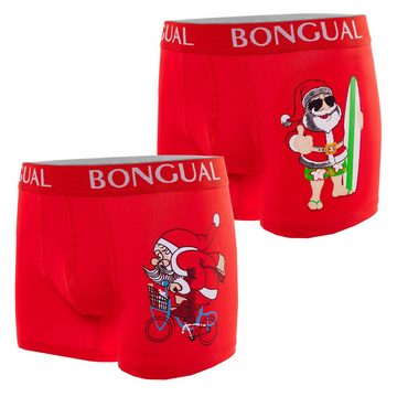Bongual Boxershorts 2 Stück Retroshorts Santa Claus Motiv Weihnachtsunterhose Baumwollmischung