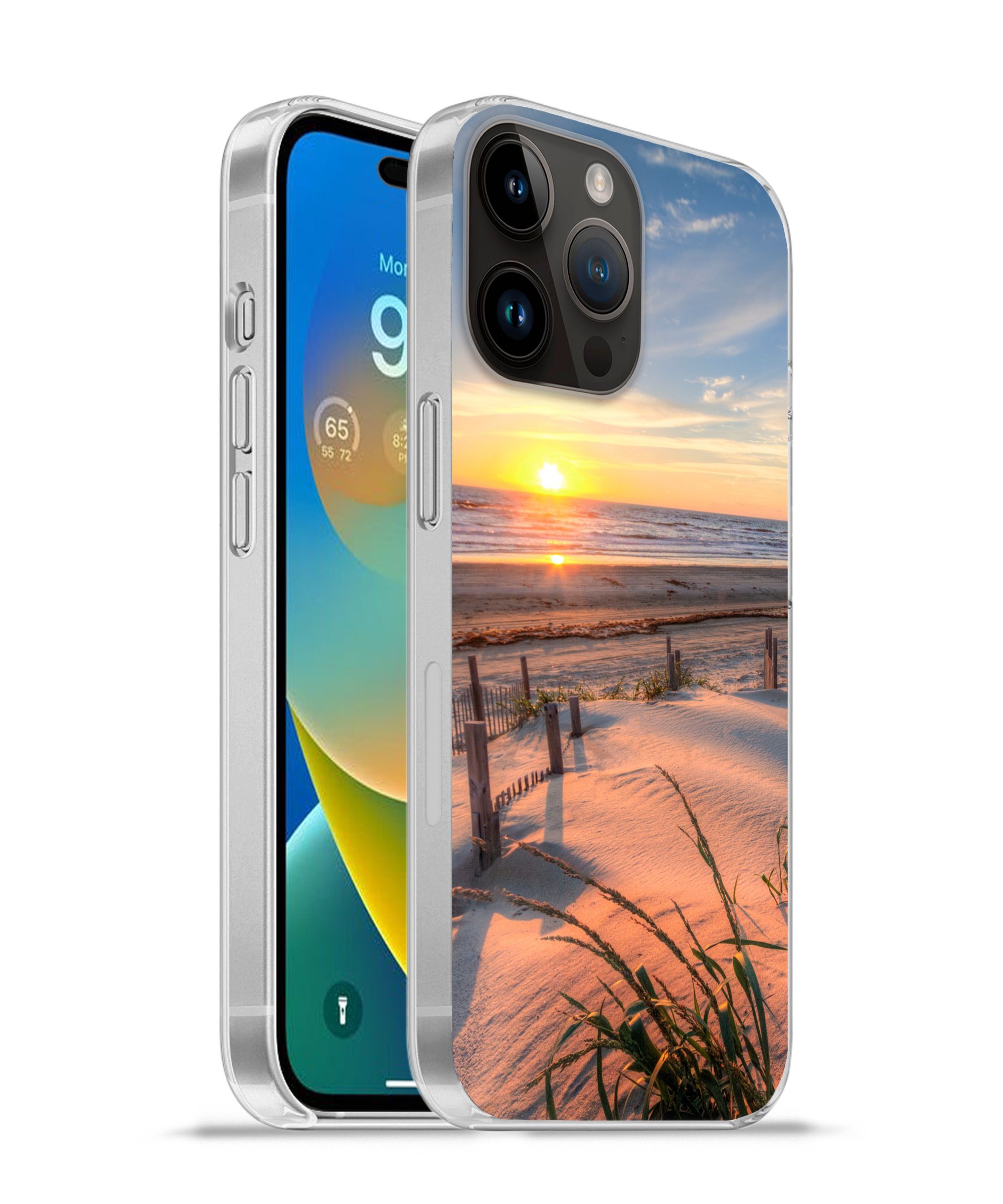 MuchoWow Handyhülle für Apple iPhone 14 Pro Strand - Meer - Düne - Sonnenuntergang - Lands, Smartphone-Bumper, Print, Handy Schutzhülle Dünn