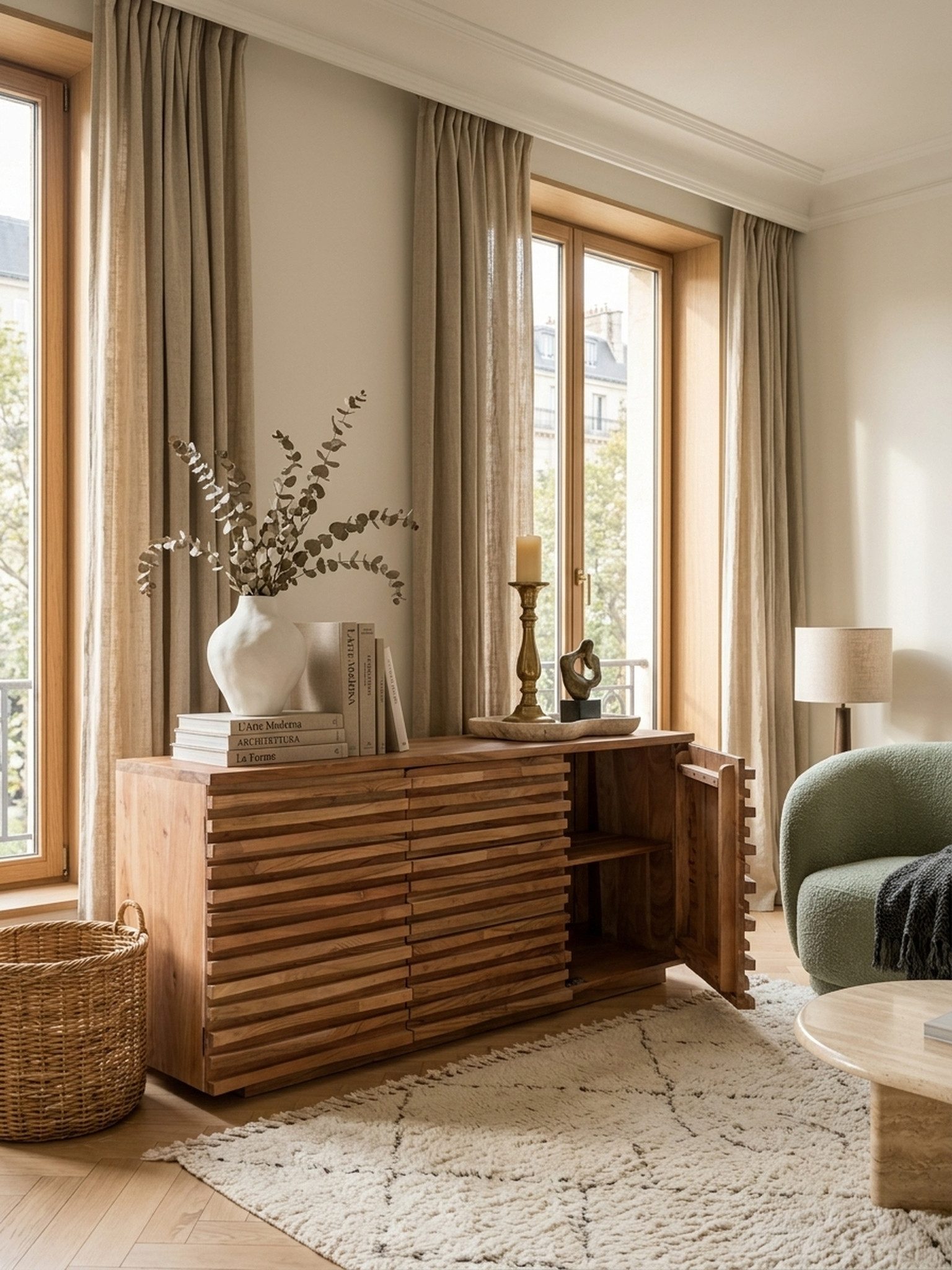 KADIMA DESIGN Kommode Sideboard 160 x 75 x 43 cm Massiv-Holz Akazie Natur Baumkante Anrichte (Flur Schrank Standschrank), Landhaus-Stil Kommode mit Schubladen & Türen