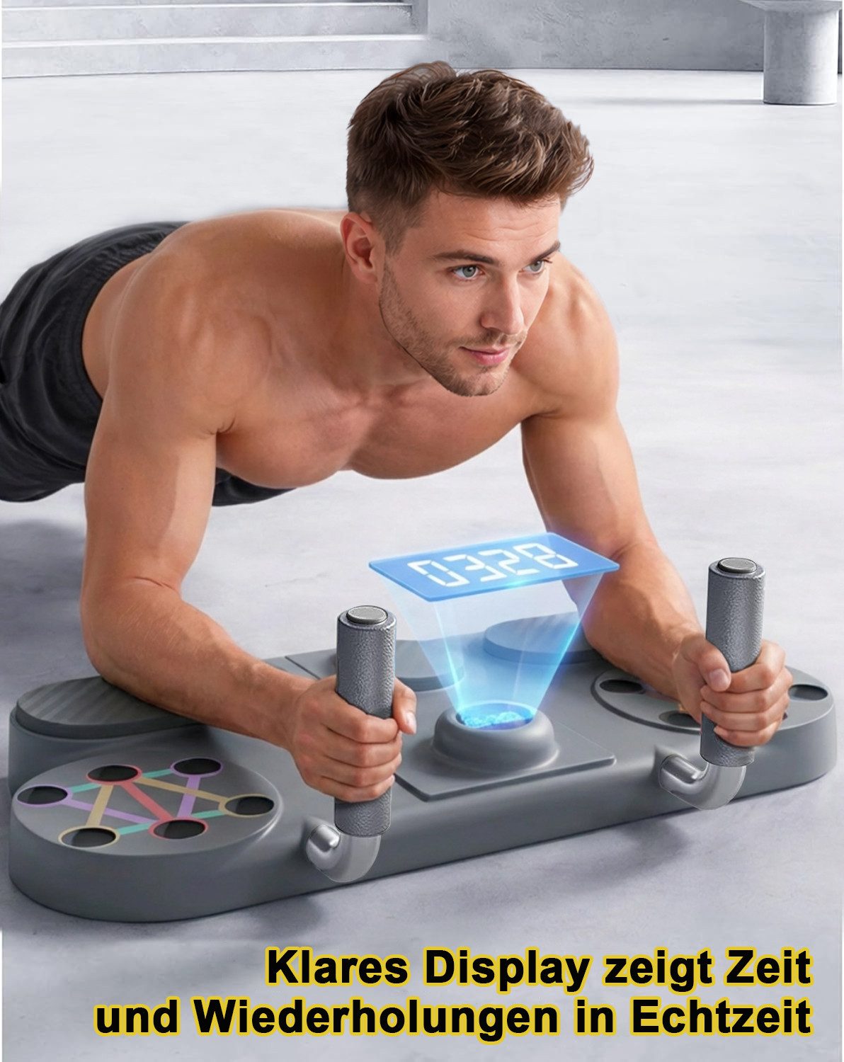 FOSMET Liegestützgriffe 3 in 1 Push-Up Liegestütz-Brett mit LED-Zähler,Push Up Board Klappbar (Multi-Liegestützbrett mit Widerstandsbänder,4-Farb-Zonen Training, Fitnessgerät für Zuhause), Push Up Bar Home Gym Fitness-Board Fitnessgerät für Zuhause
