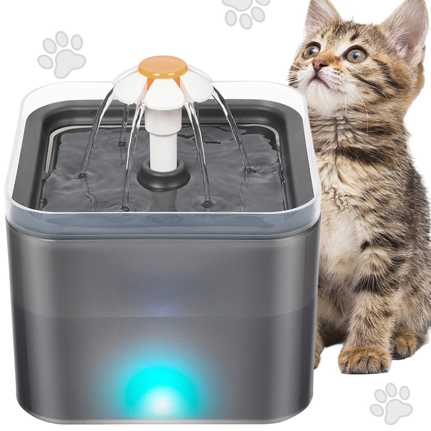 Trinkbrunnen Katzenbrunnen Trinkbrunnen Für Katzen Hunde Wasserspender 2L, grau