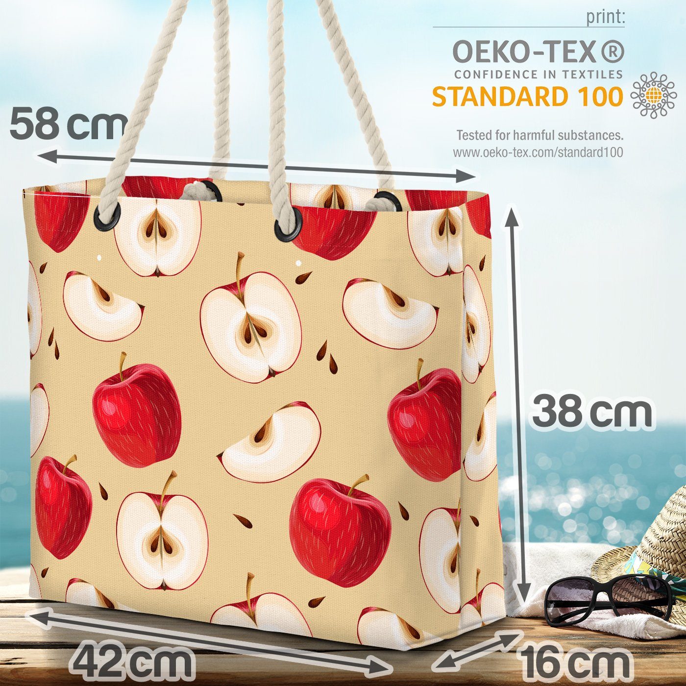 VOID Mädchen Strandtasche Essen Vitamine Beach Rote Bag Schneewittchen Obst Früchte Äpfel Zwerge (1-tlg),