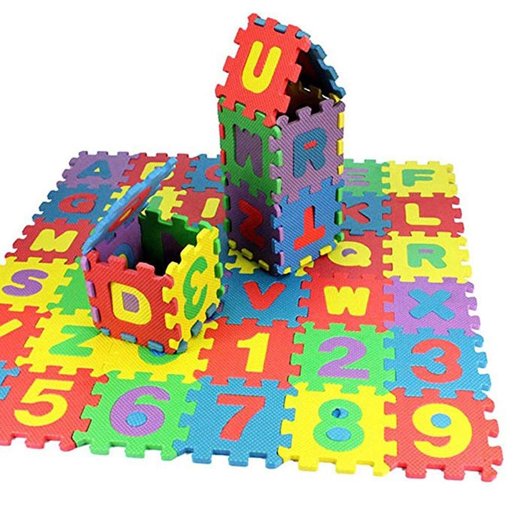 CLTYQ Puzzlematte Kinder Puzzlematten 36-teilig, Buchstaben & Zahlen, 12 x 12 x 1cm, Spielteppich Krabbelmatte Kinderteppich Puzzle Lernteppich