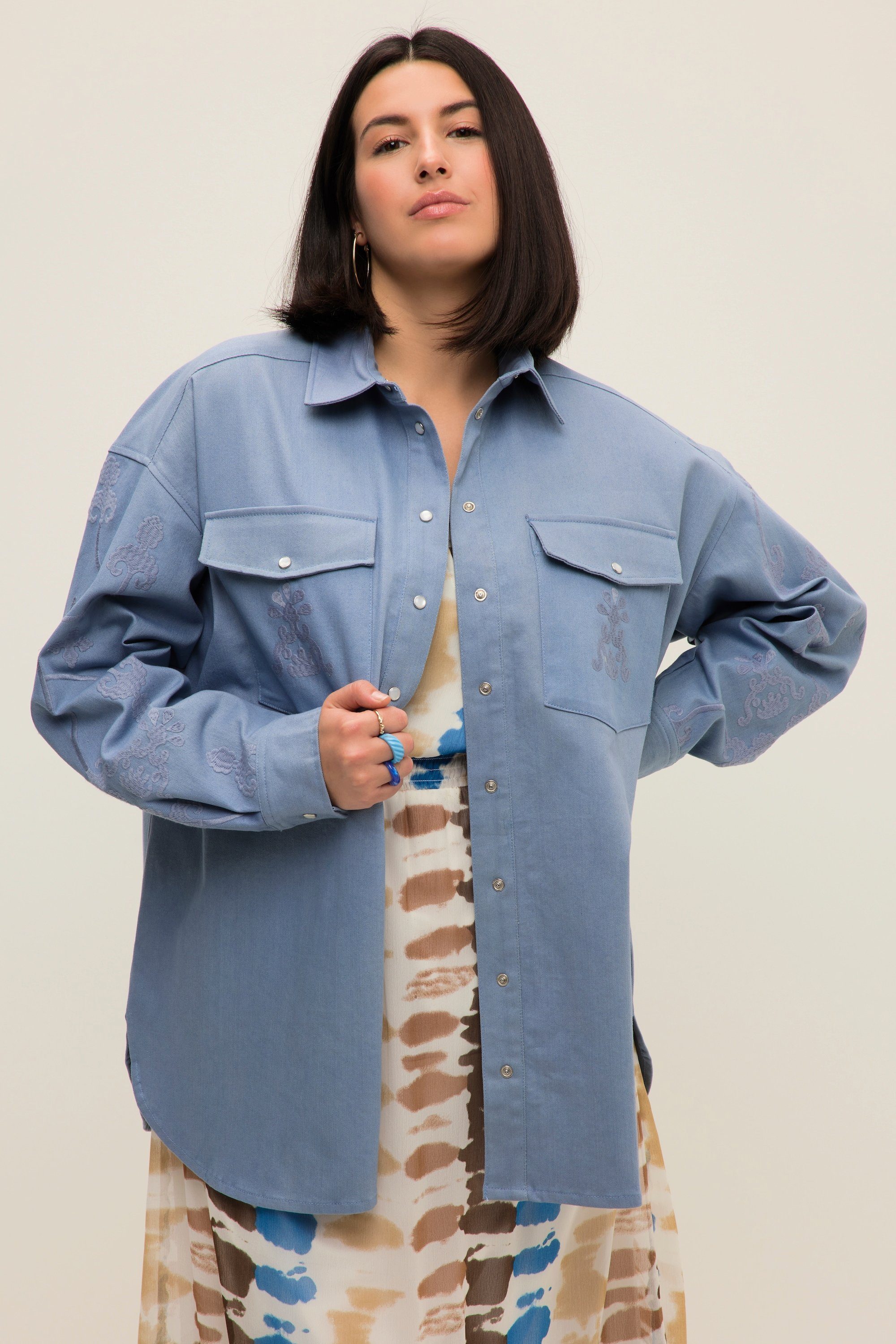 Studio Untold Hemdbluse Jeanshemd oversized Stickereien günstig online kaufen