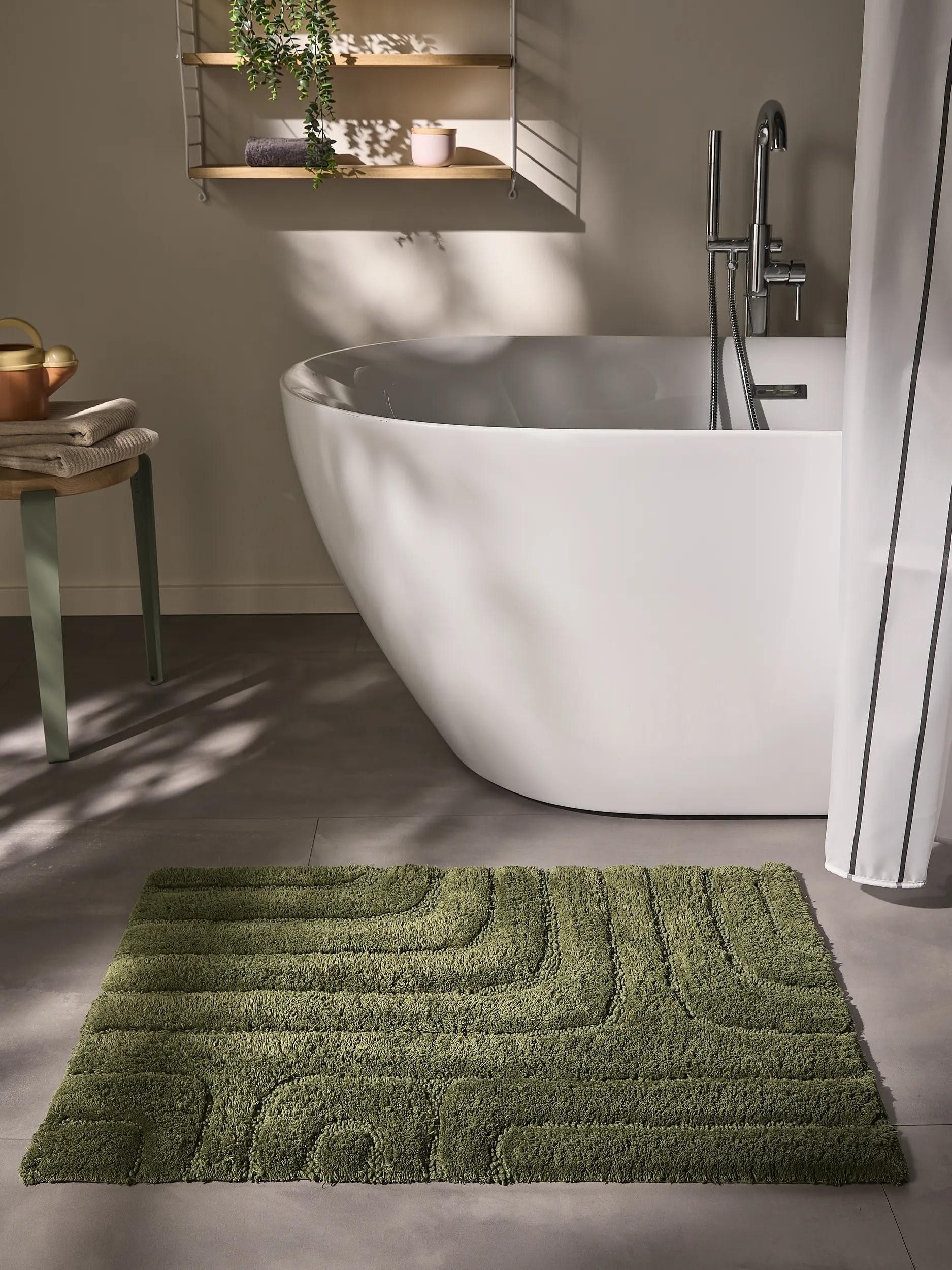 benuta Badematte Dan, Höhe 11 mm, Baumwolle, rechteckig, 100% Baumwolle, handgeknüpft, Geometrisch, Contemporary, Badezimmer
