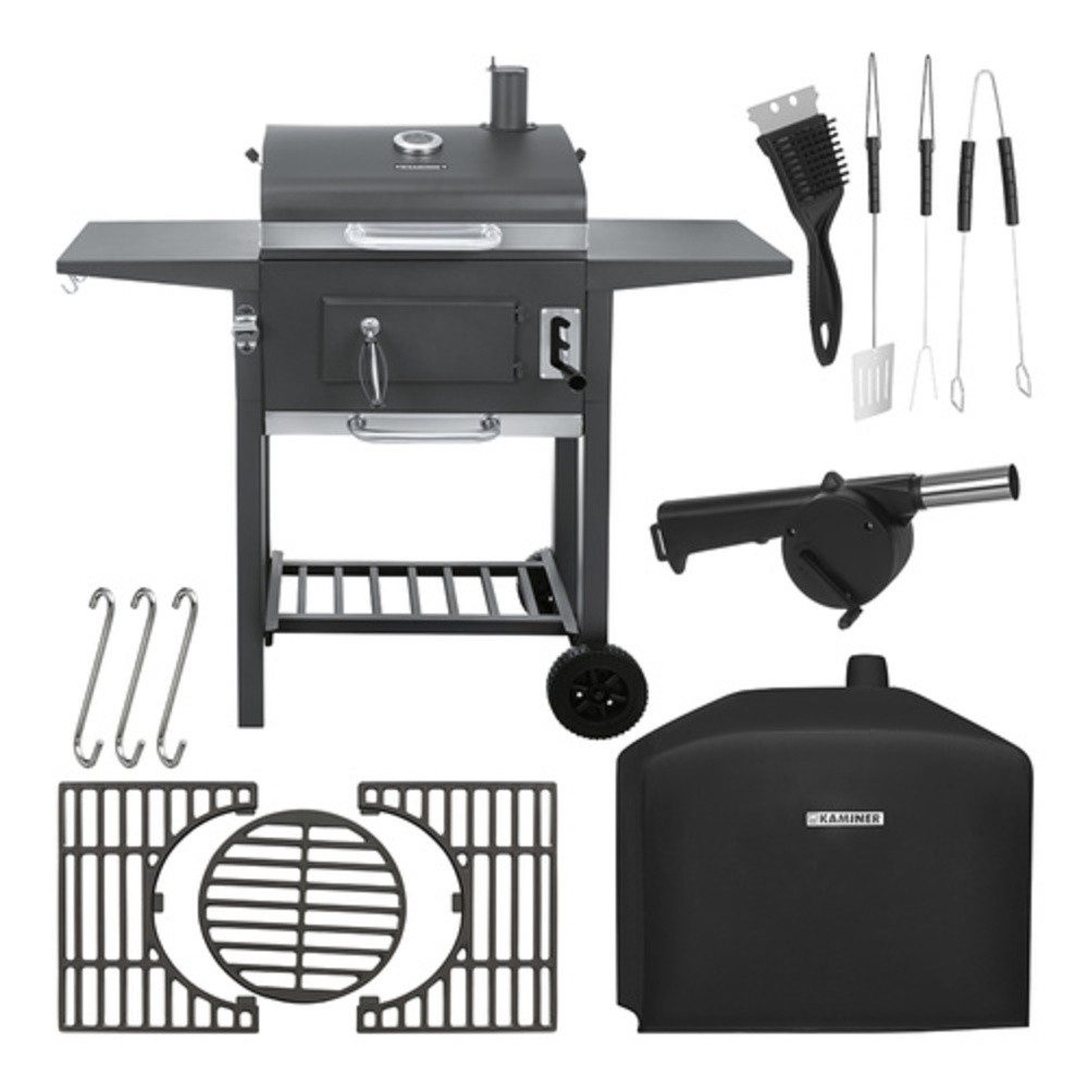 Kaminer Holzkohlegrill Gartengrill Holzkohlegrill, Spar-Set, Thermometer, Regulieren Sie die Temperatur durch die höhenverstellbare Kohleschale
