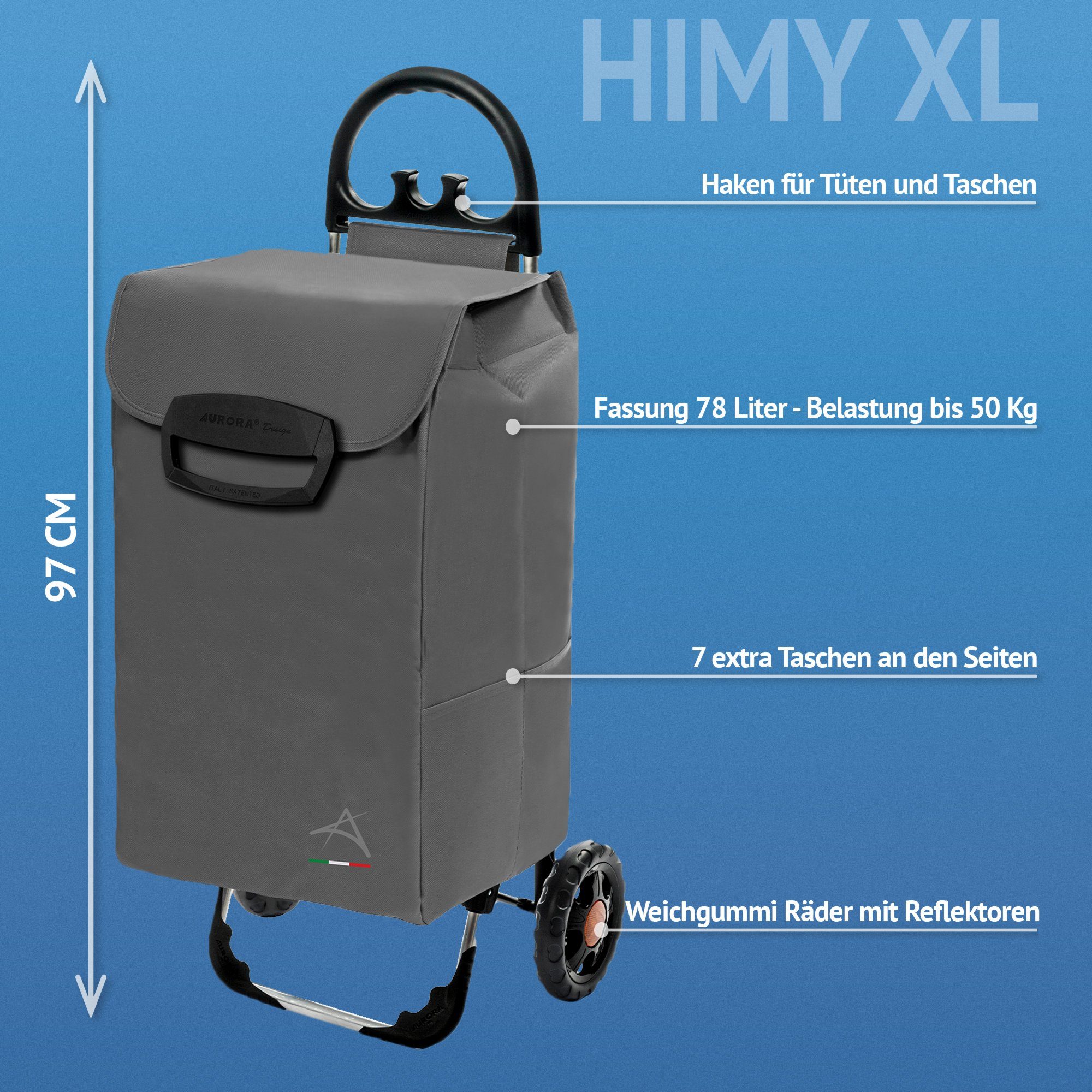 grau Einkaufstrolley HIMY linovum 78L Fassung mit Einkaufswagen XL Einkaufstrolley in