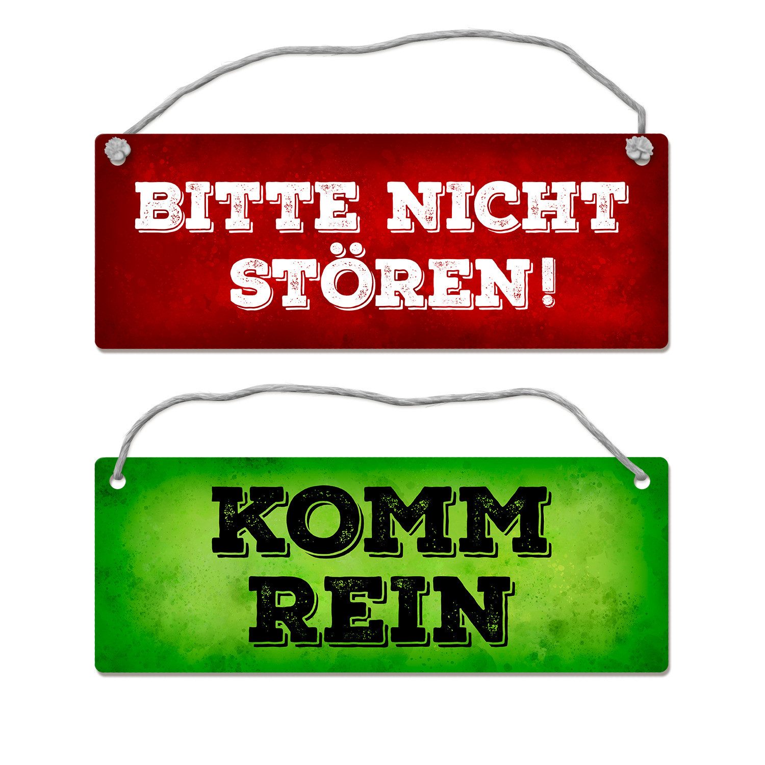 speecheese Metallschild Bitte nicht stören Komm rein Wendeschild in Grün und Rot mit Kordel