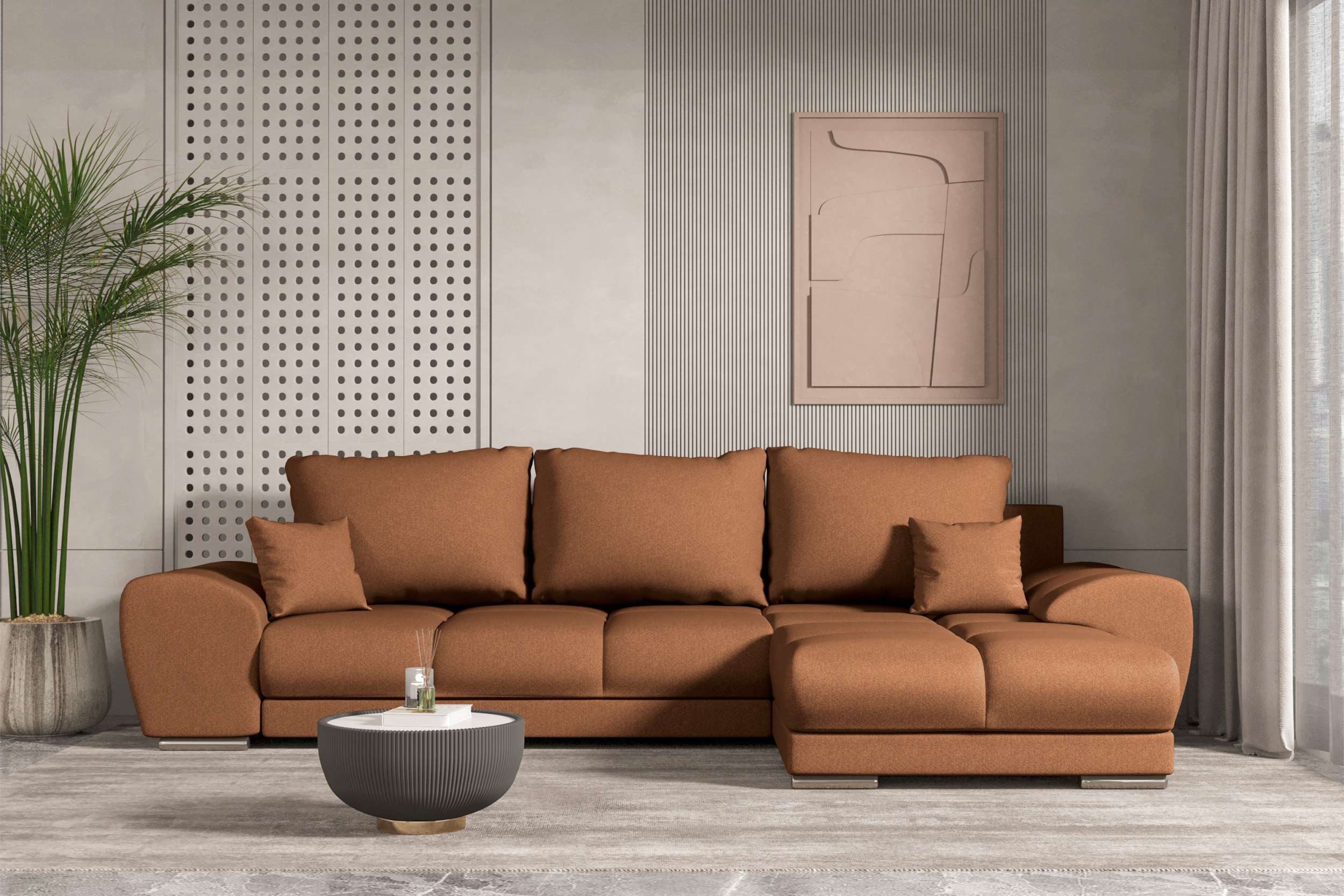 99rooms Ecksofa Antalya, Sofa L-Form, Eckcouch, mit abnehmbaren Kissen,Rundumbezug aus gepolstertem Strukturstoff NEVE