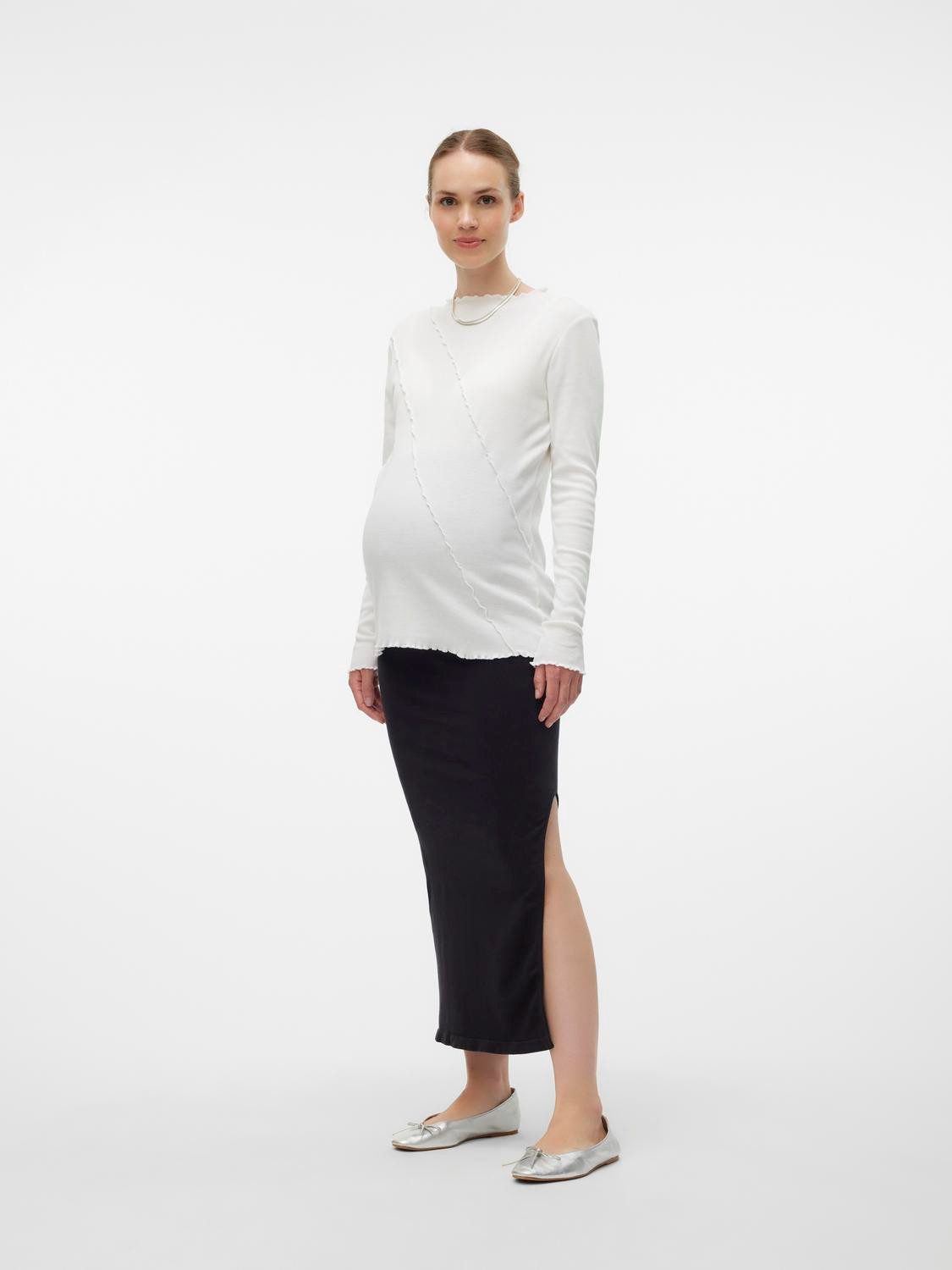 Mamalicious Umstandsrock MLALANIS SEAMLESS AL RIB SKIRT HW NOOS aus Modal, Polyamid und Elasthan, wadenlang, mit Seitenschlitz