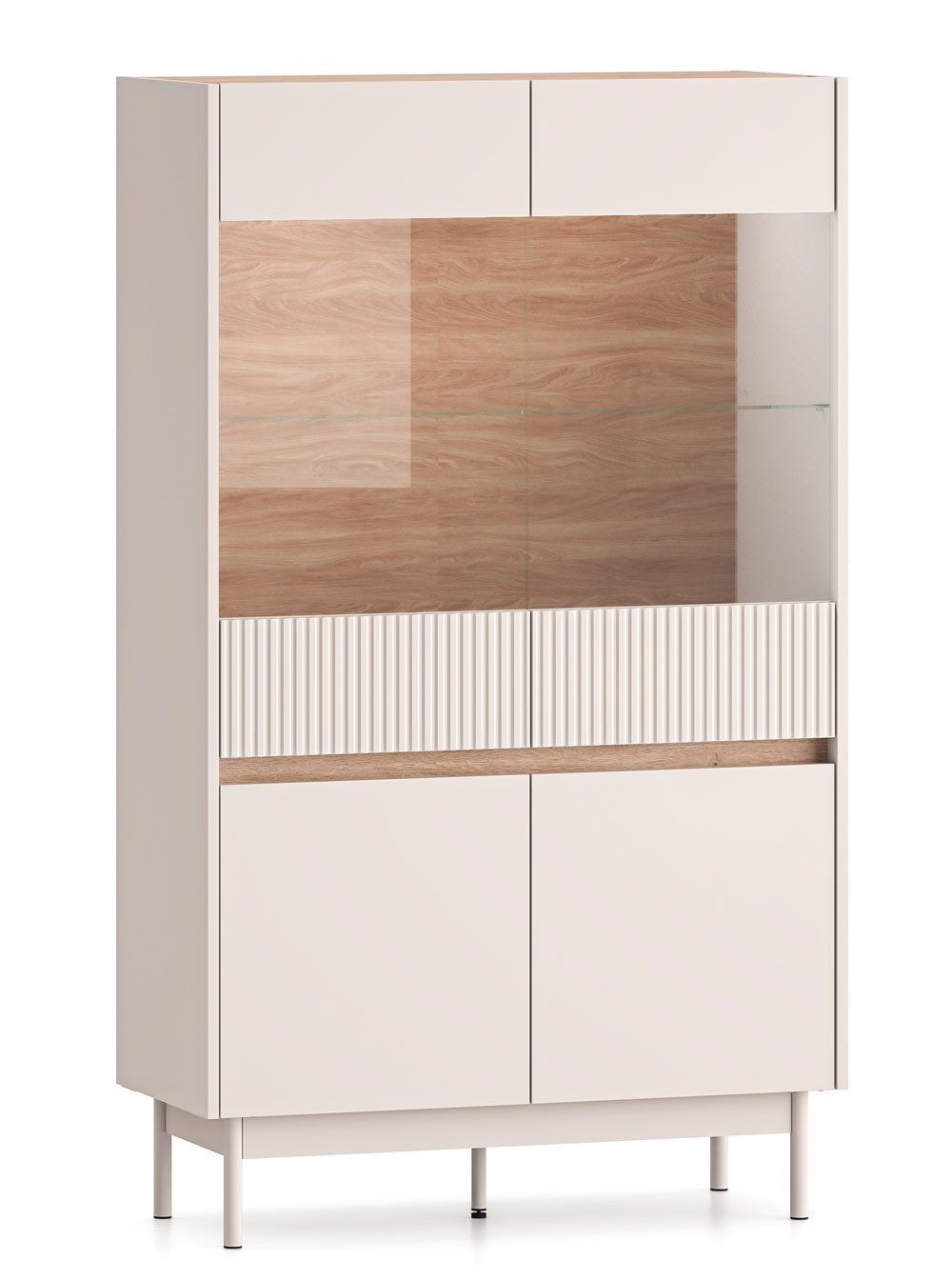 Feldmann-Wohnen Vitrine Dunea (mit Türen, mit Einlegeböden, mit Glaseinsatz, 1-St., moderne Optik, Breite 92cm, mit Beleuchtung, Front MDF) Cashmere Eiche Cremona Torro, Breite 92cm, mit Beleuchtung