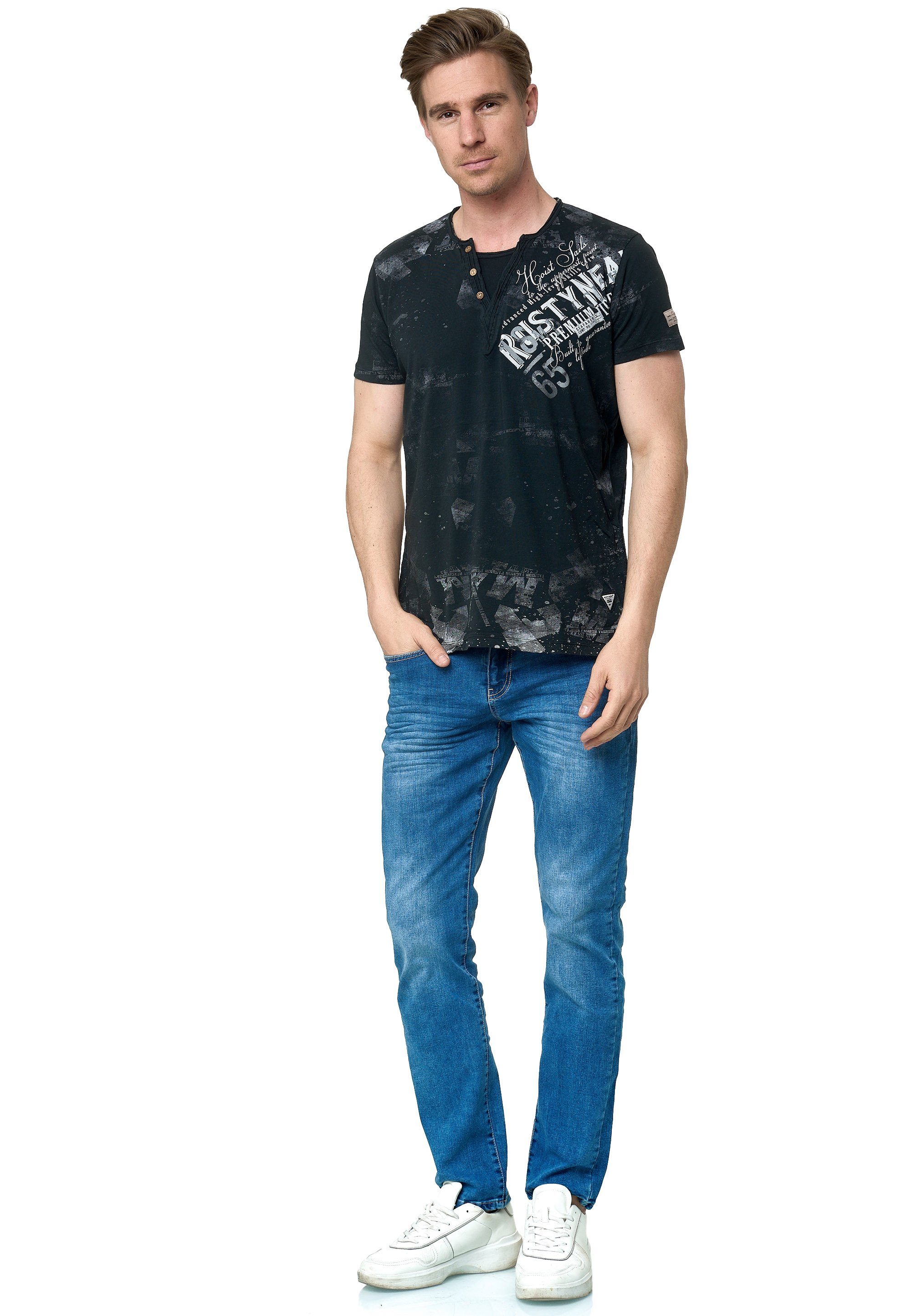 Rusty Neal schwarz coolen Used-Look-Design T-Shirt im