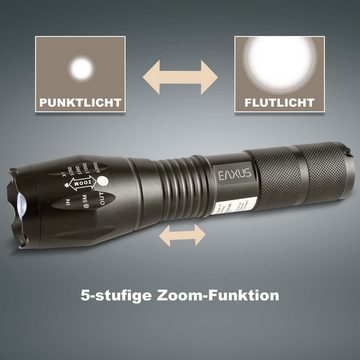 EAXUS LED Taschenlampe Taktische Taschenlampe Zoombar (1-St), 5 Leuchtmodi, SOS-Modus, Aluminium-Gehäuse, 1000 Lumen