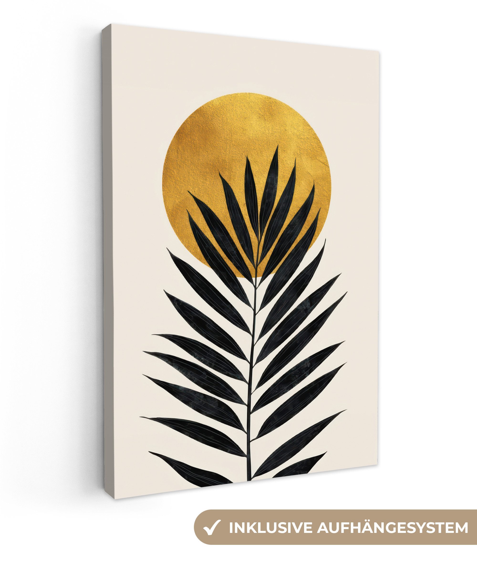 OneMillionCanvasses® Leinwandbild Schwarzes Palmblatt - Goldener günstig online kaufen